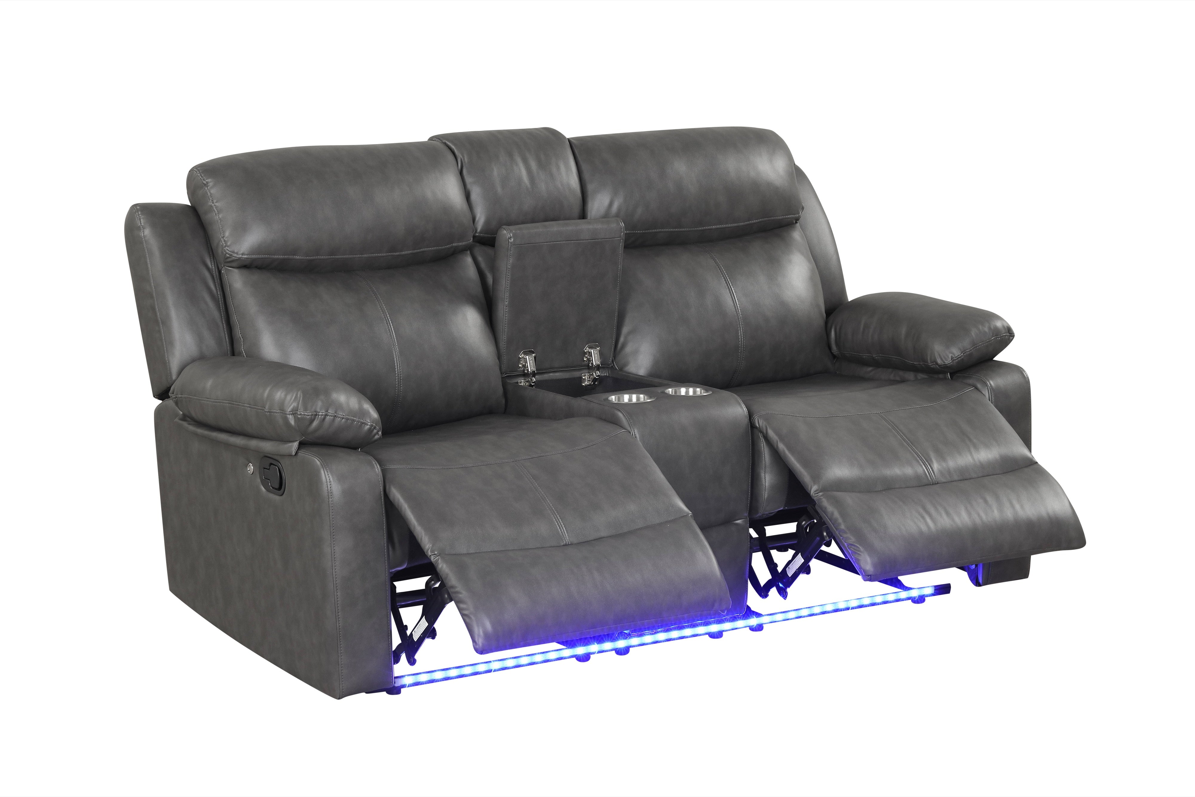 Aiden Gray Leather-Gel 3-Piece Reclining Set, view 3