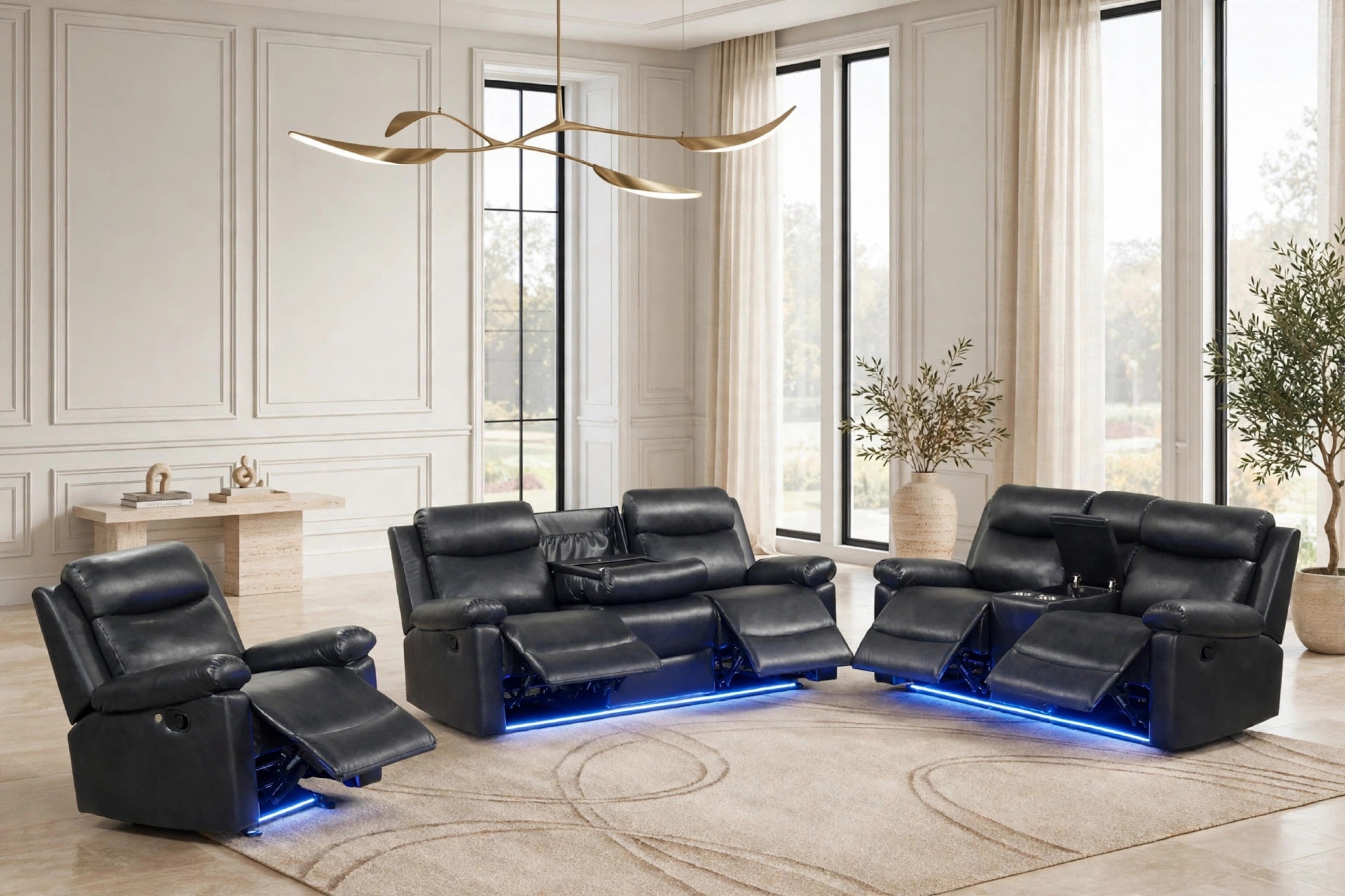 Isabel Black Leather-Gel Reclining Set