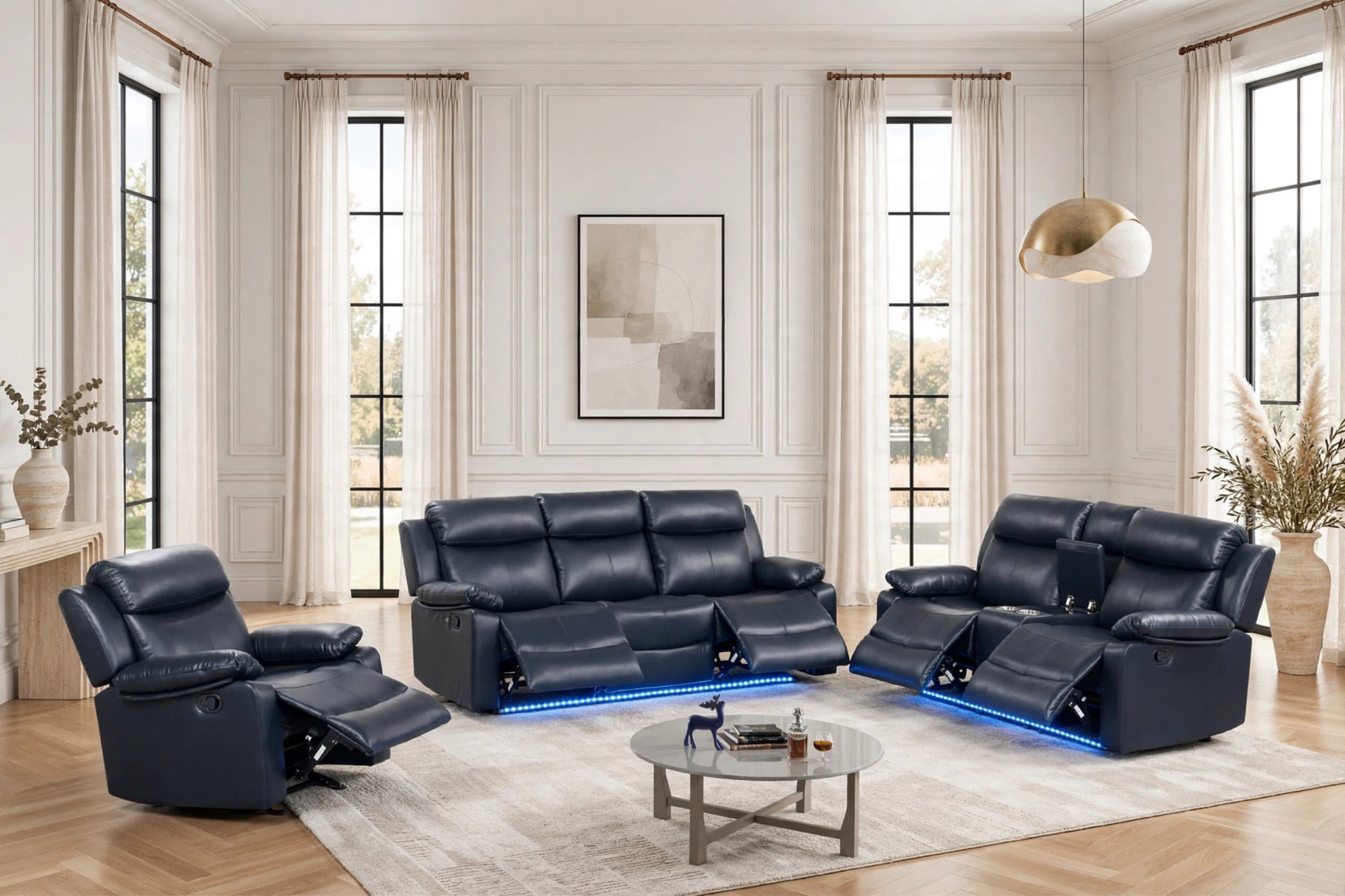 Aiden Black Leather-Gel 3-Piece Reclining Set
