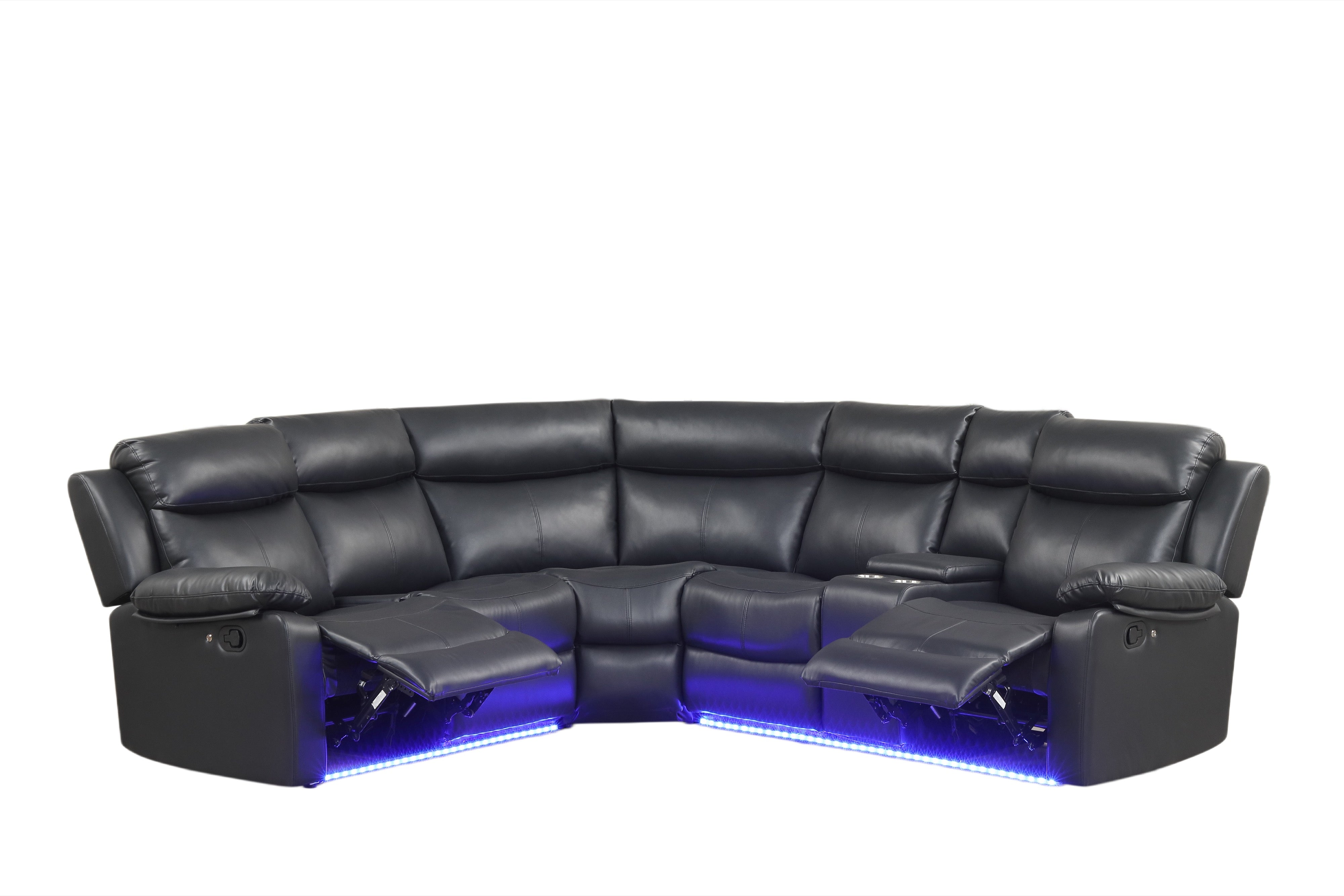 Super Black Reclining Sectional with LED Lights