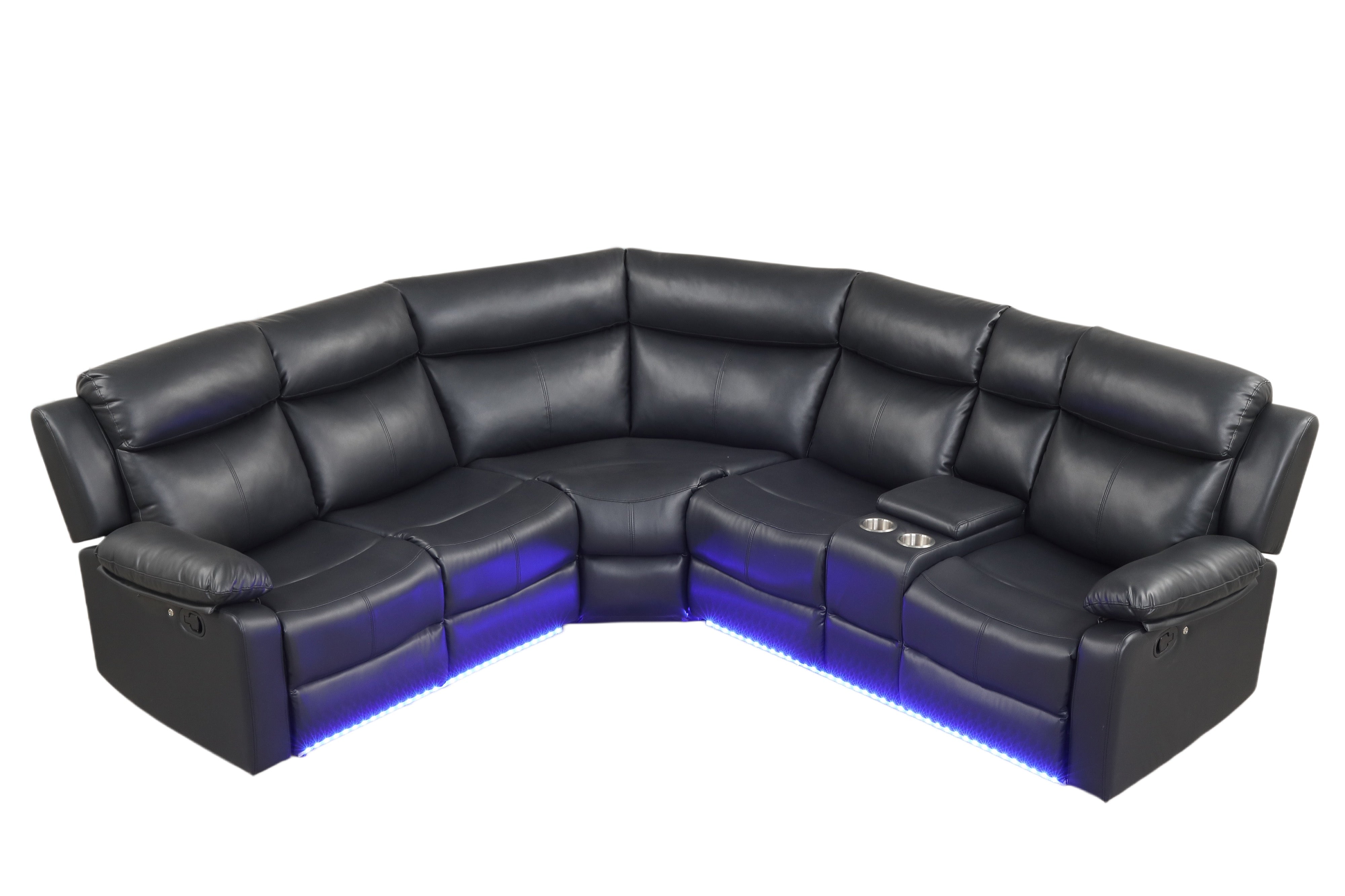 Super Black Reclining Sectional with LED Lights, view 2