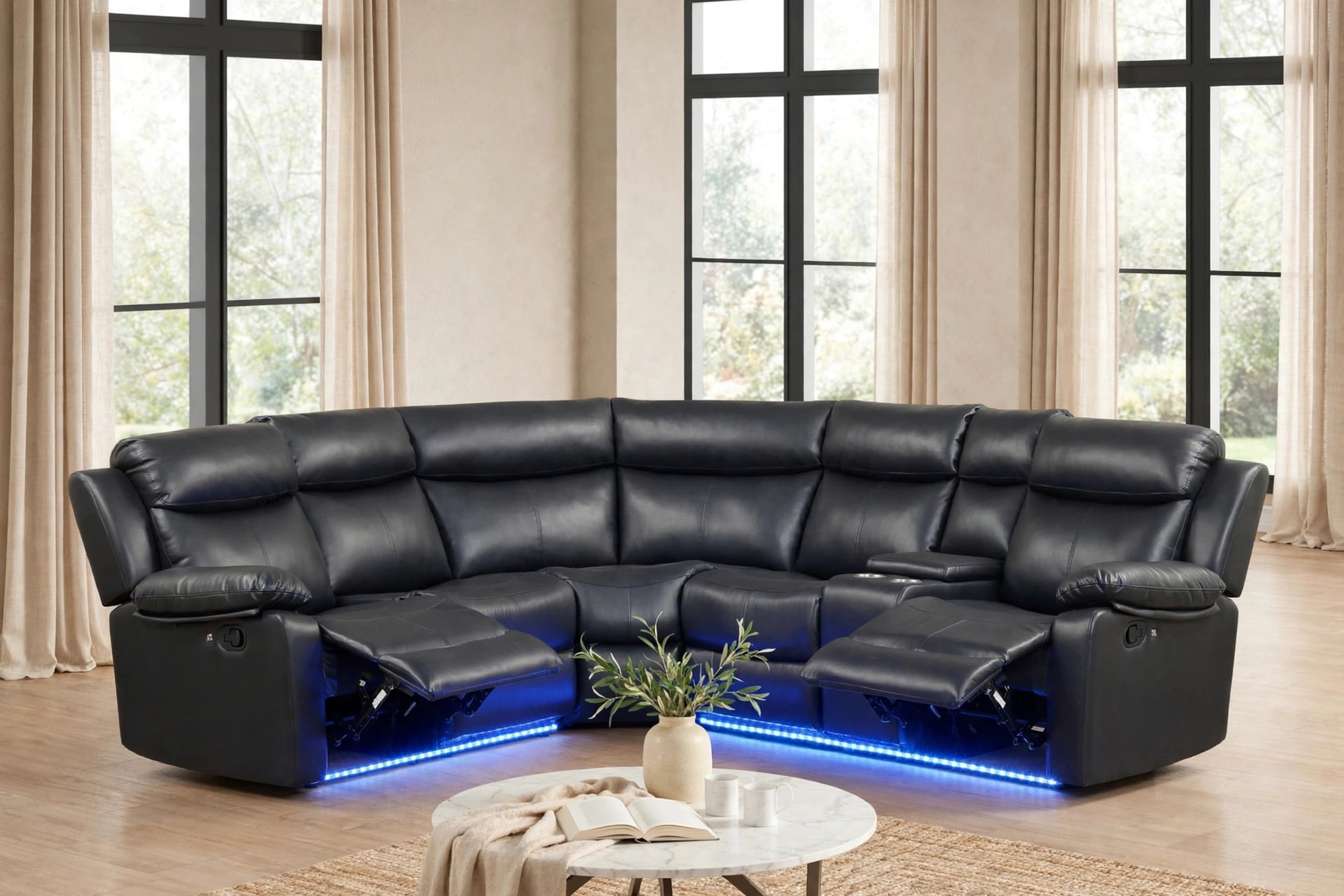 Super Black Reclining Sectional with LED Lights, view 3