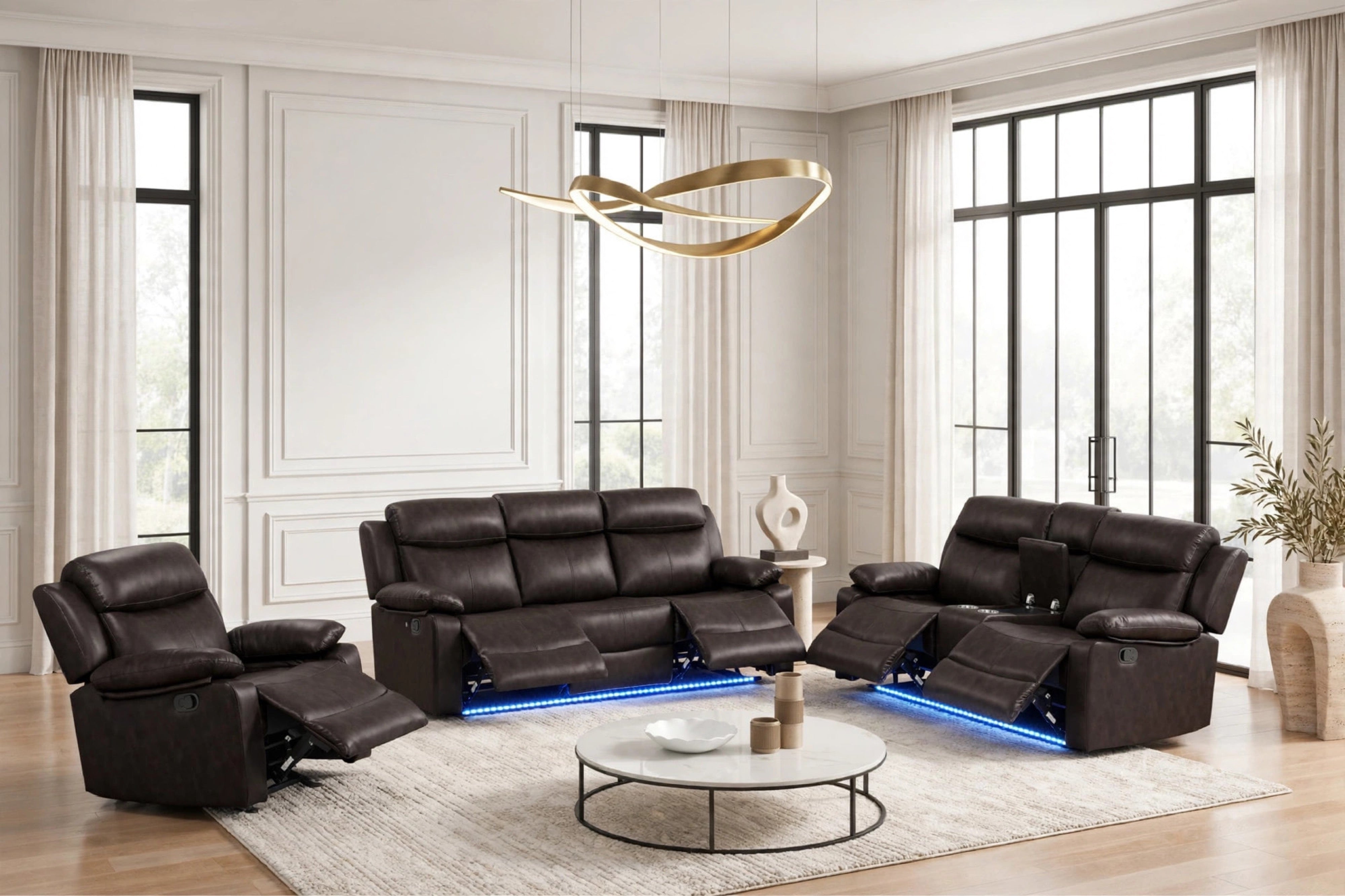 Aiden Brown Leather-Gel 3-Piece Reclining Set
