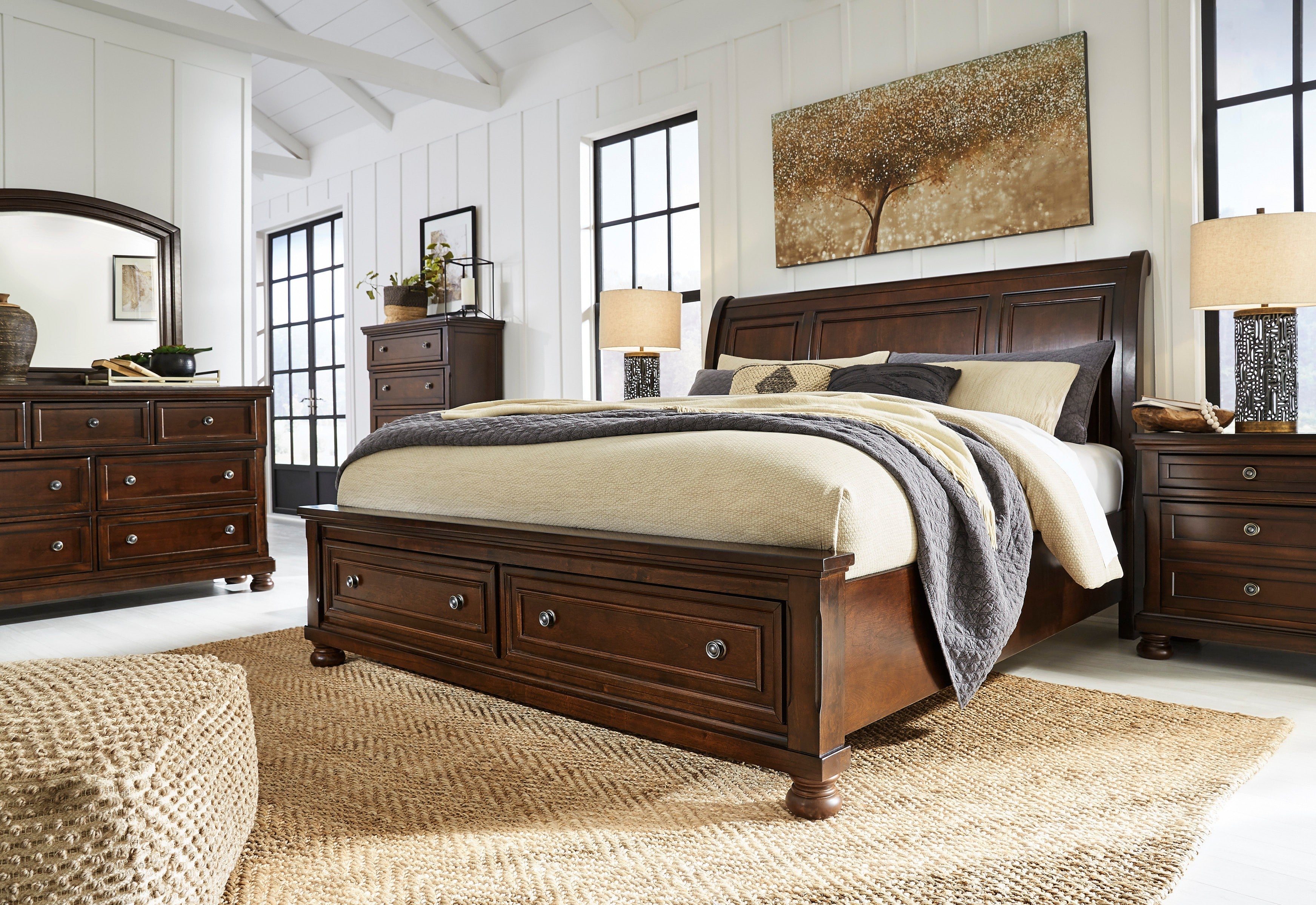 Ashley Rustic Brown Sleigh Storage 5-Piece Bedroom Set