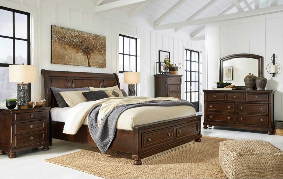Ashley Rustic Brown Sleigh Storage 5-Piece Bedroom Set, view 2