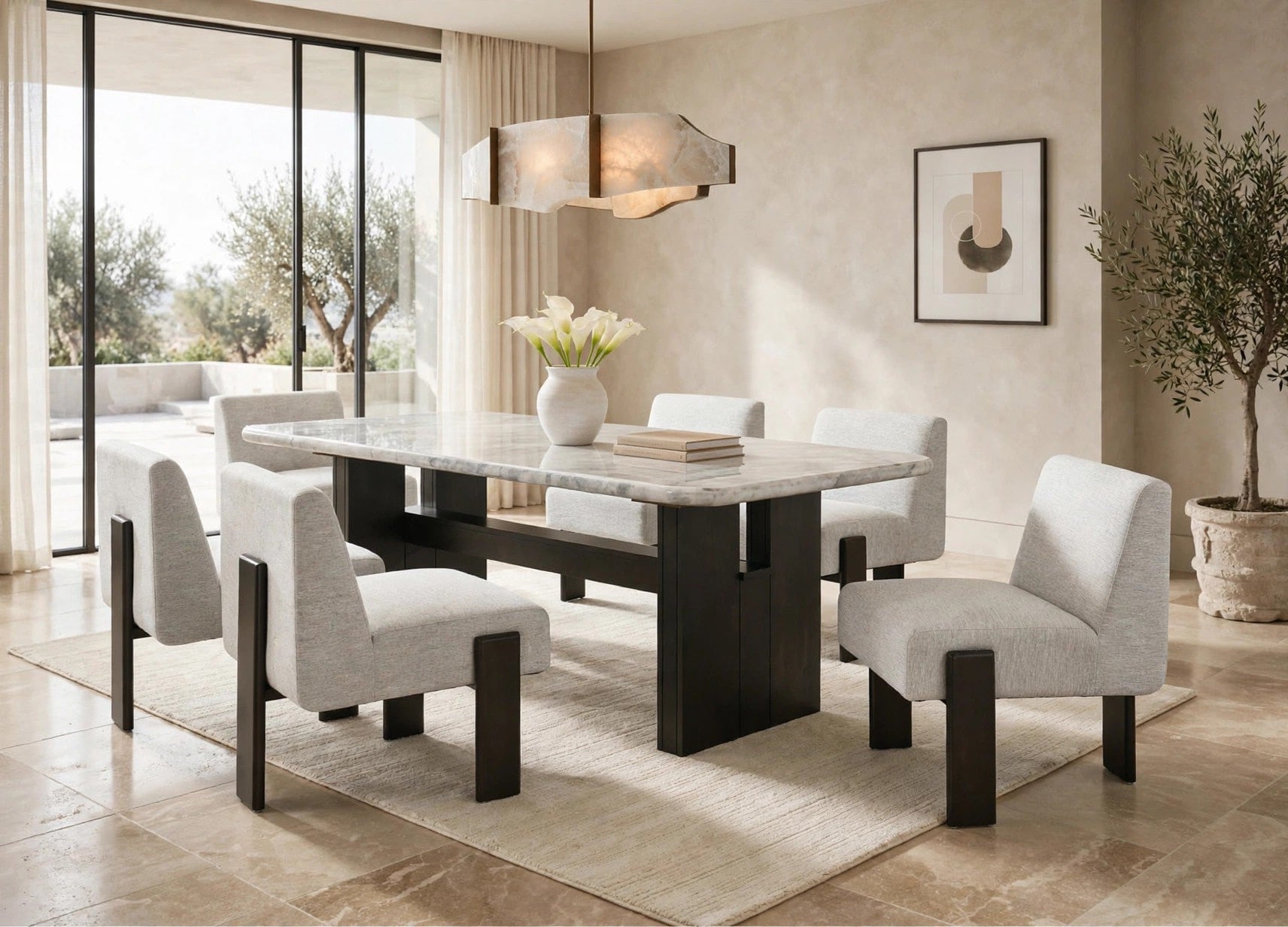 Diva Genuine Marble 7-Piece Dining Set, view 4
