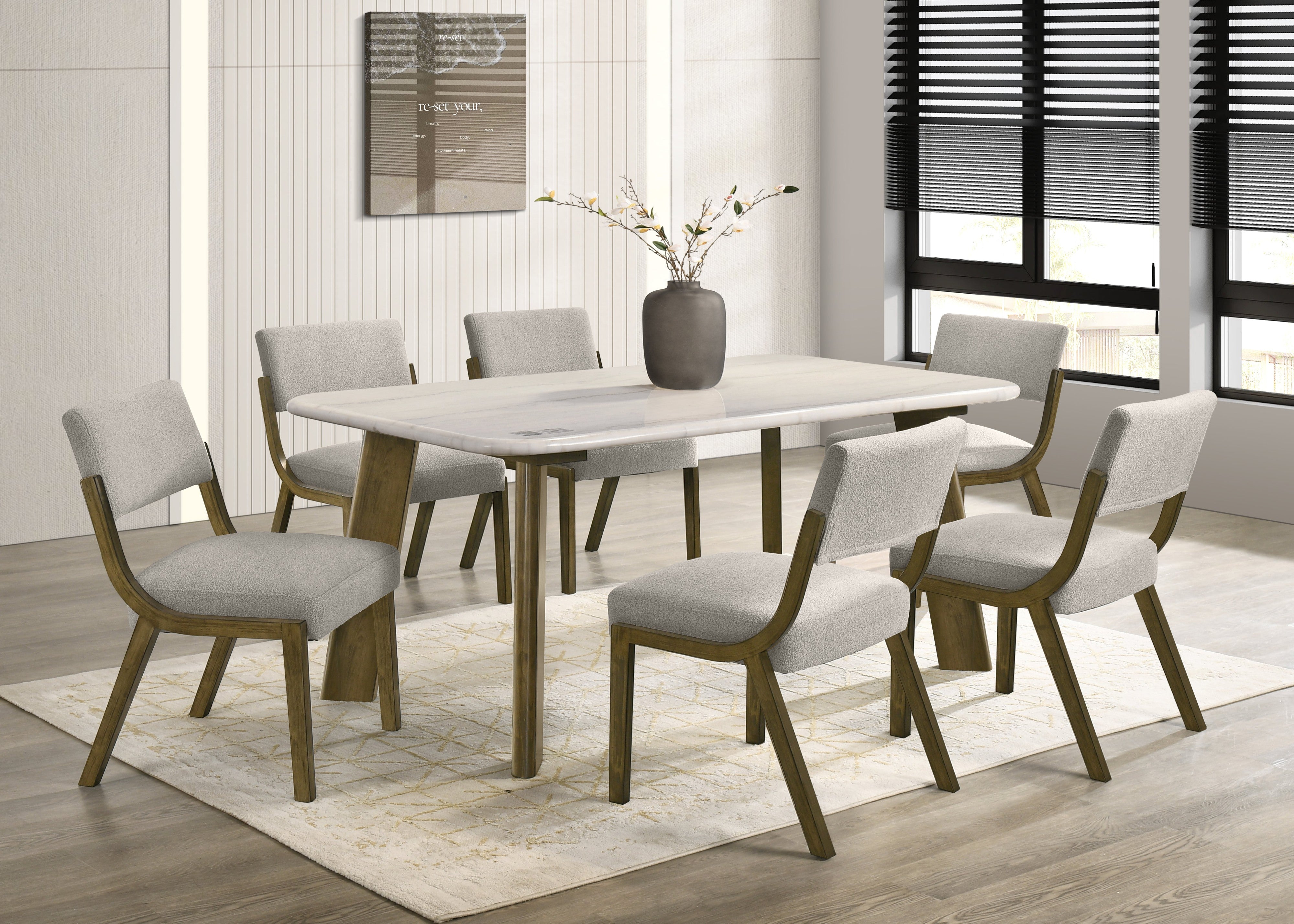 Parker Walnut Genuine Marble 7-Piece Dining Set