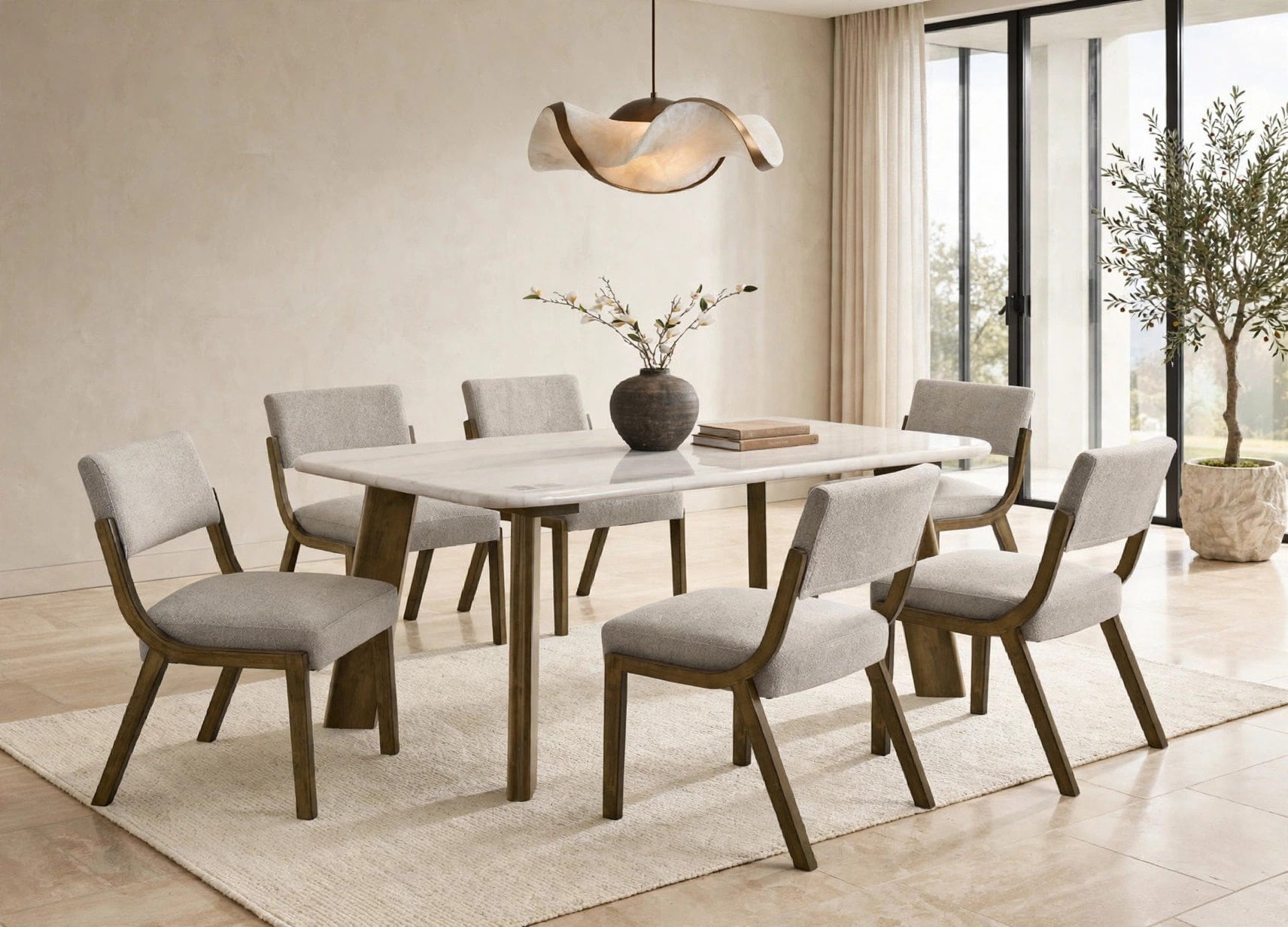 Parker Walnut Genuine Marble 7-Piece Dining Set, view 2