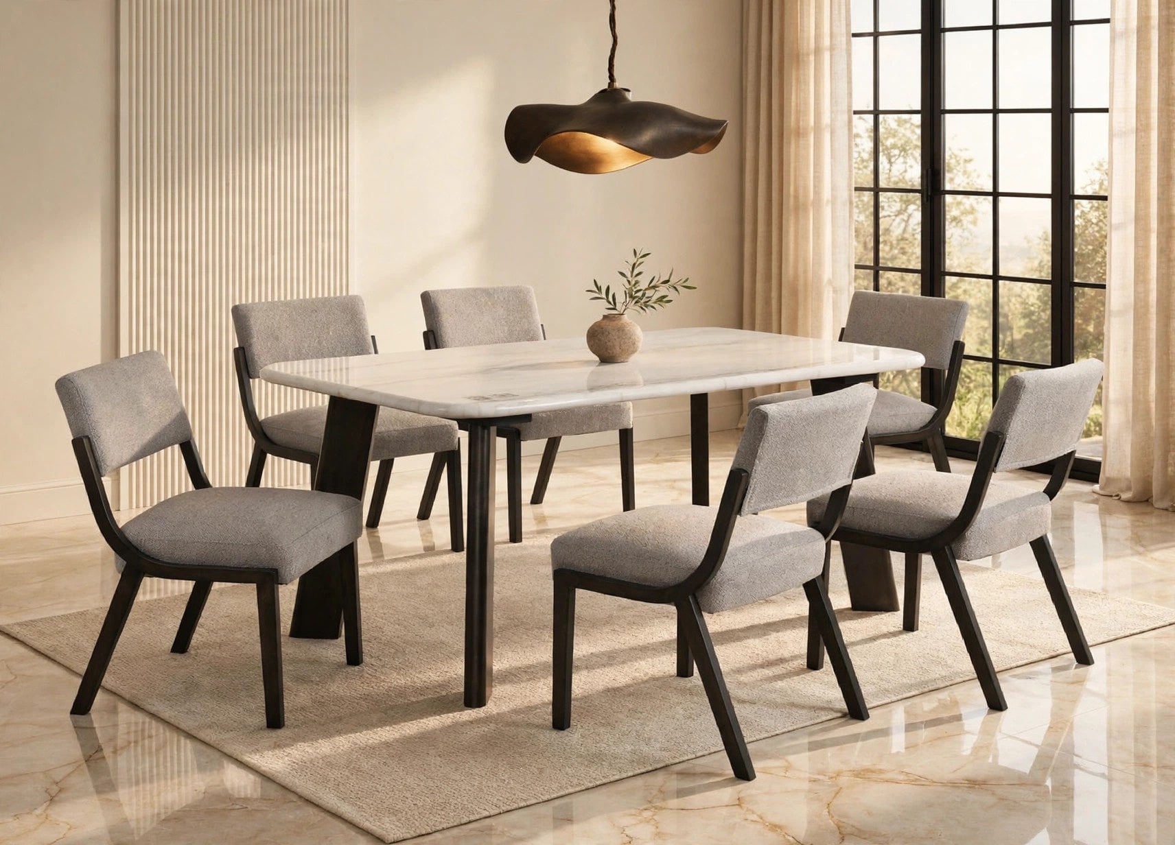 Parker Black Genuine Marble 7-Piece Dining Set