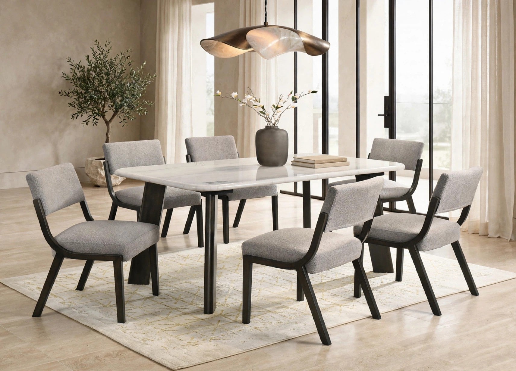 Parker Black Genuine Marble 7-Piece Dining Set, view 3