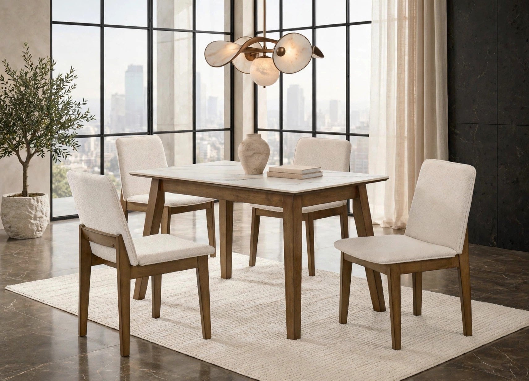 Alan Walnut Porcelain Top 5-Piece Dining Set