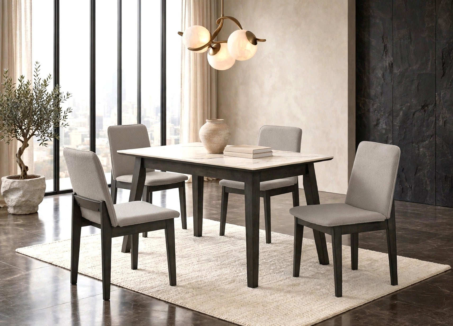 Alan Espresso Porcelain Top 5-Piece Dining Set