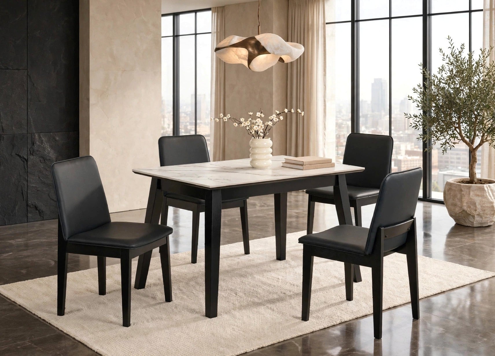 Alan Black Porcelain Top 5-Piece Dining Set