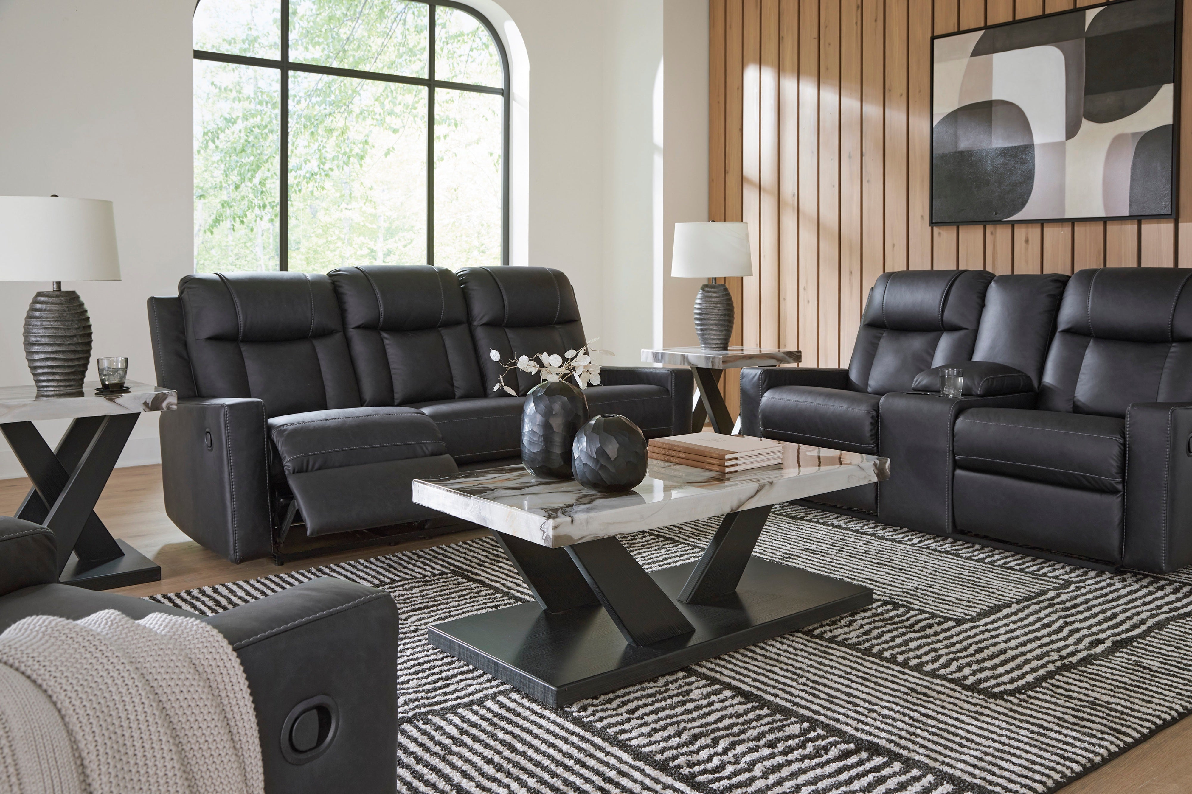 Ashley Carbon Faux Leather Reclining Sofa Set