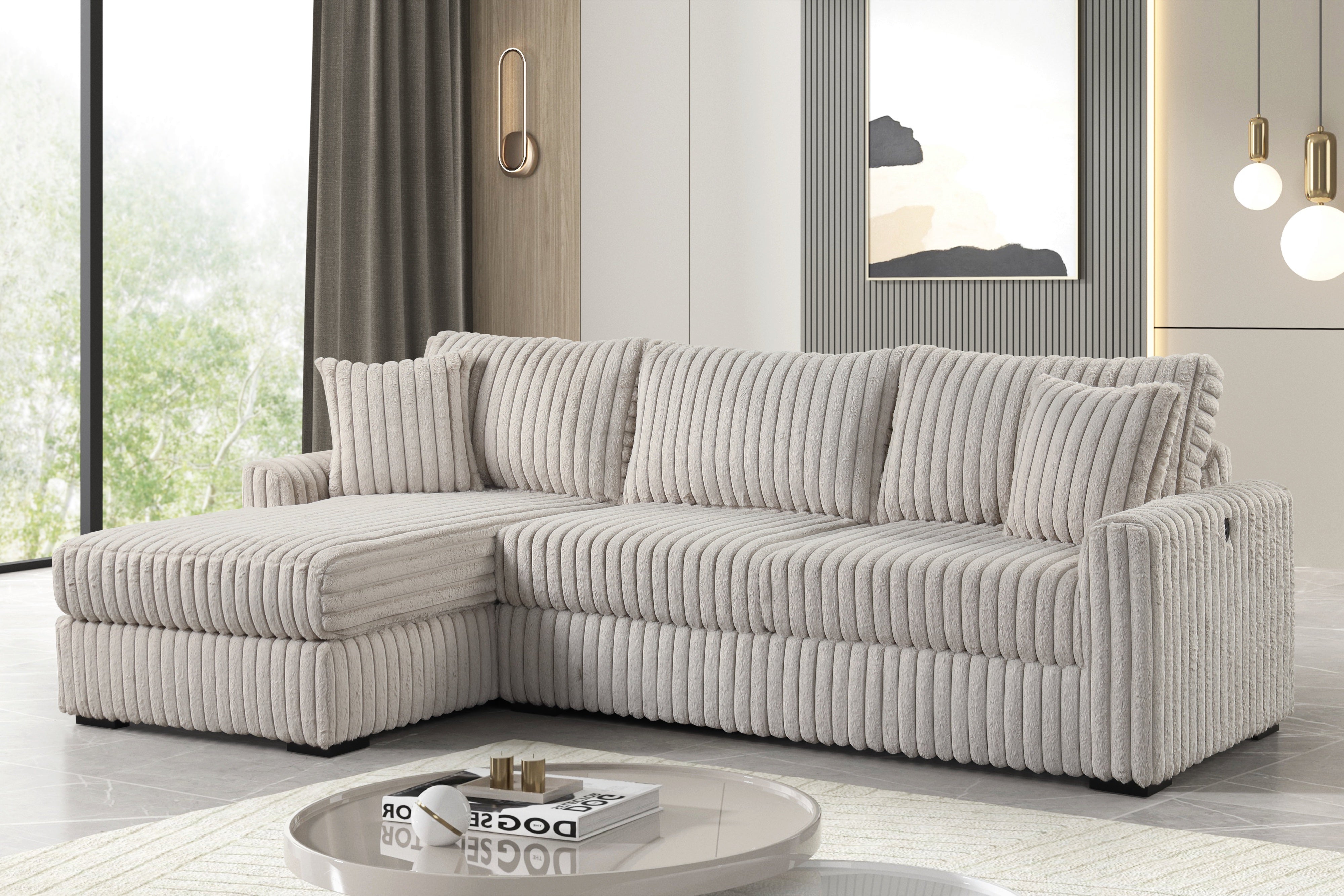 Sol Siberia Greige Reversible Sectional with USB Ports