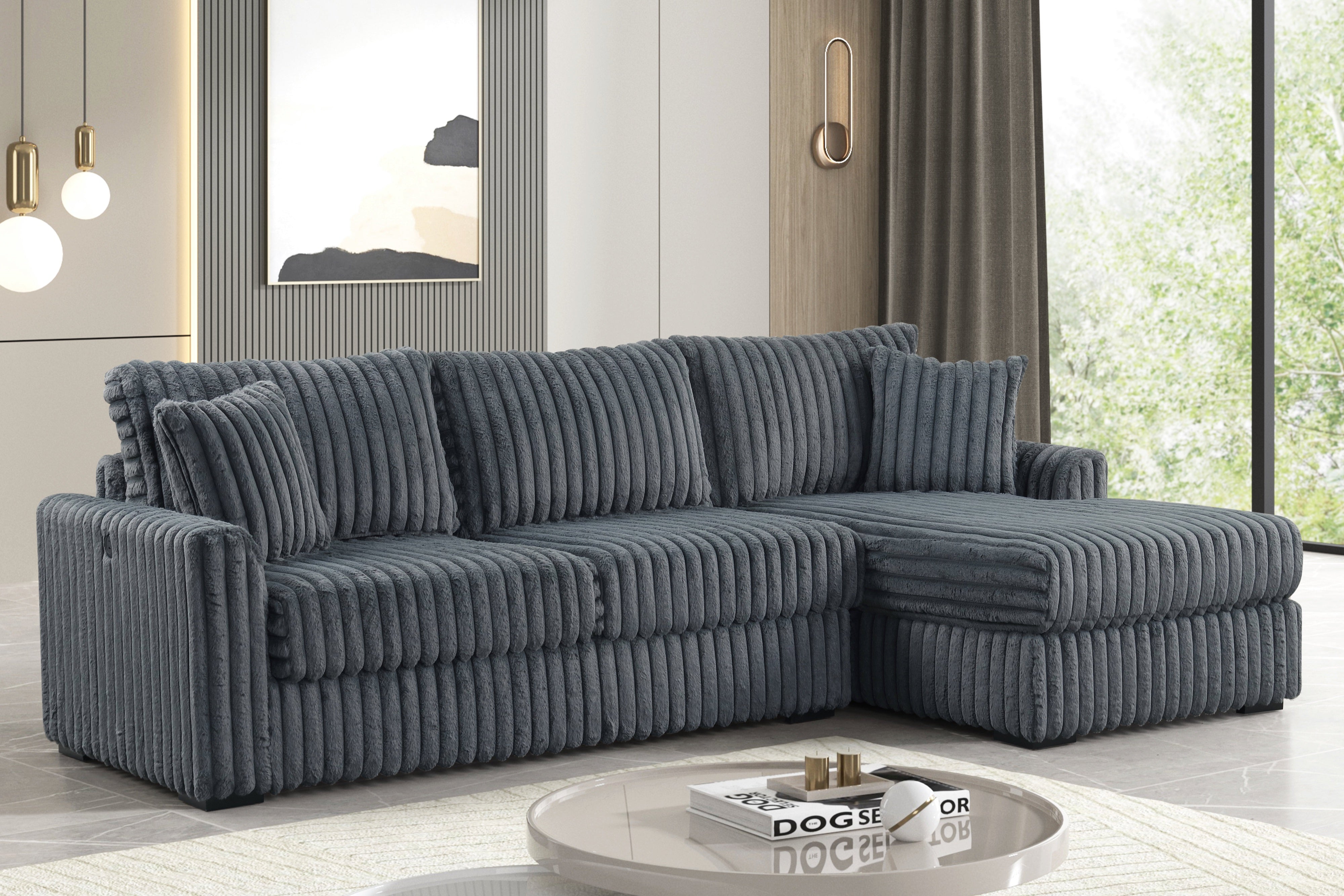 Sol Charcoal Reversible Sectional with USB Ports