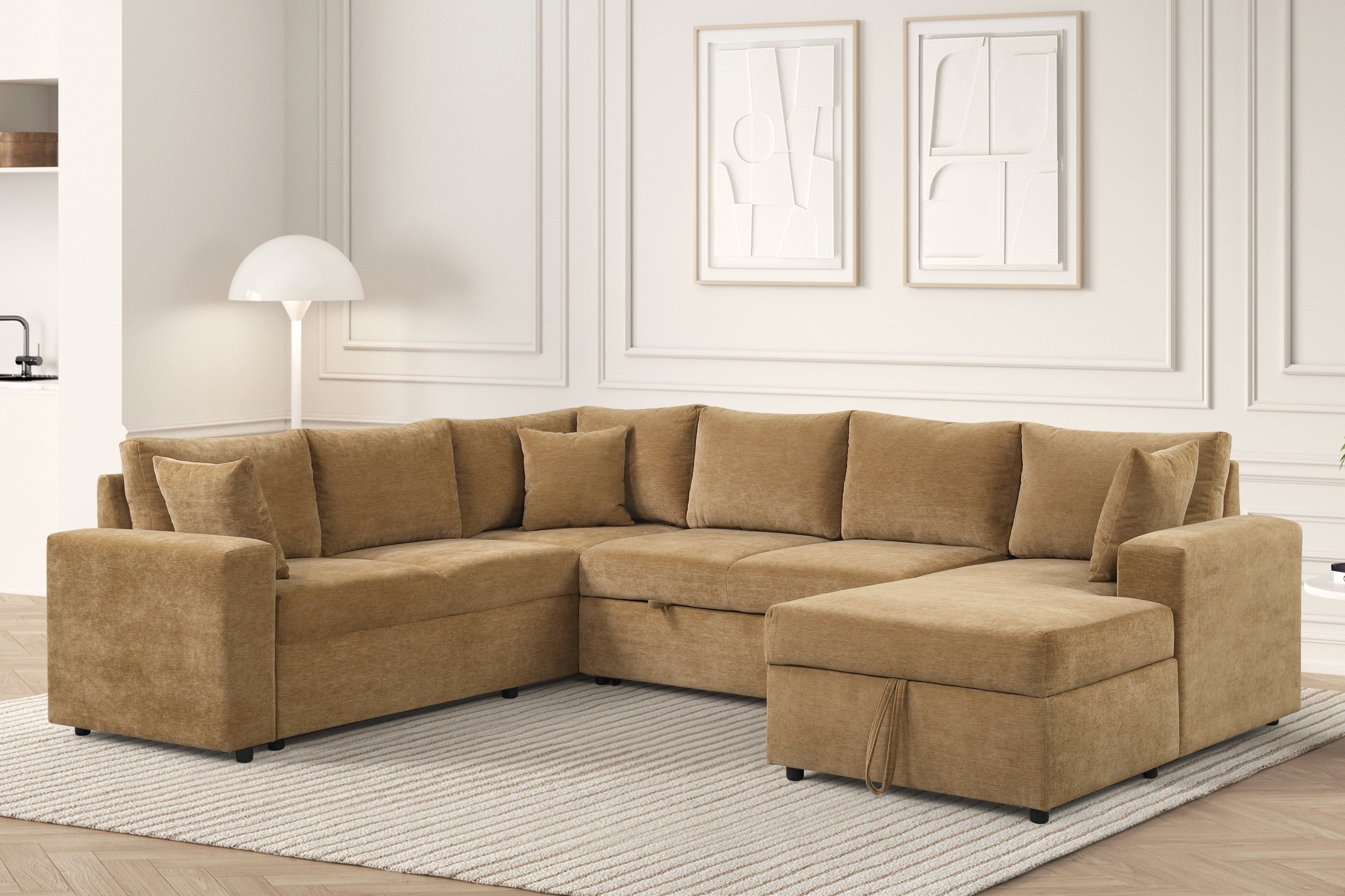 Forever Caramel Latte Storage Chaise Sectional with Pull-Out Bed, view 2