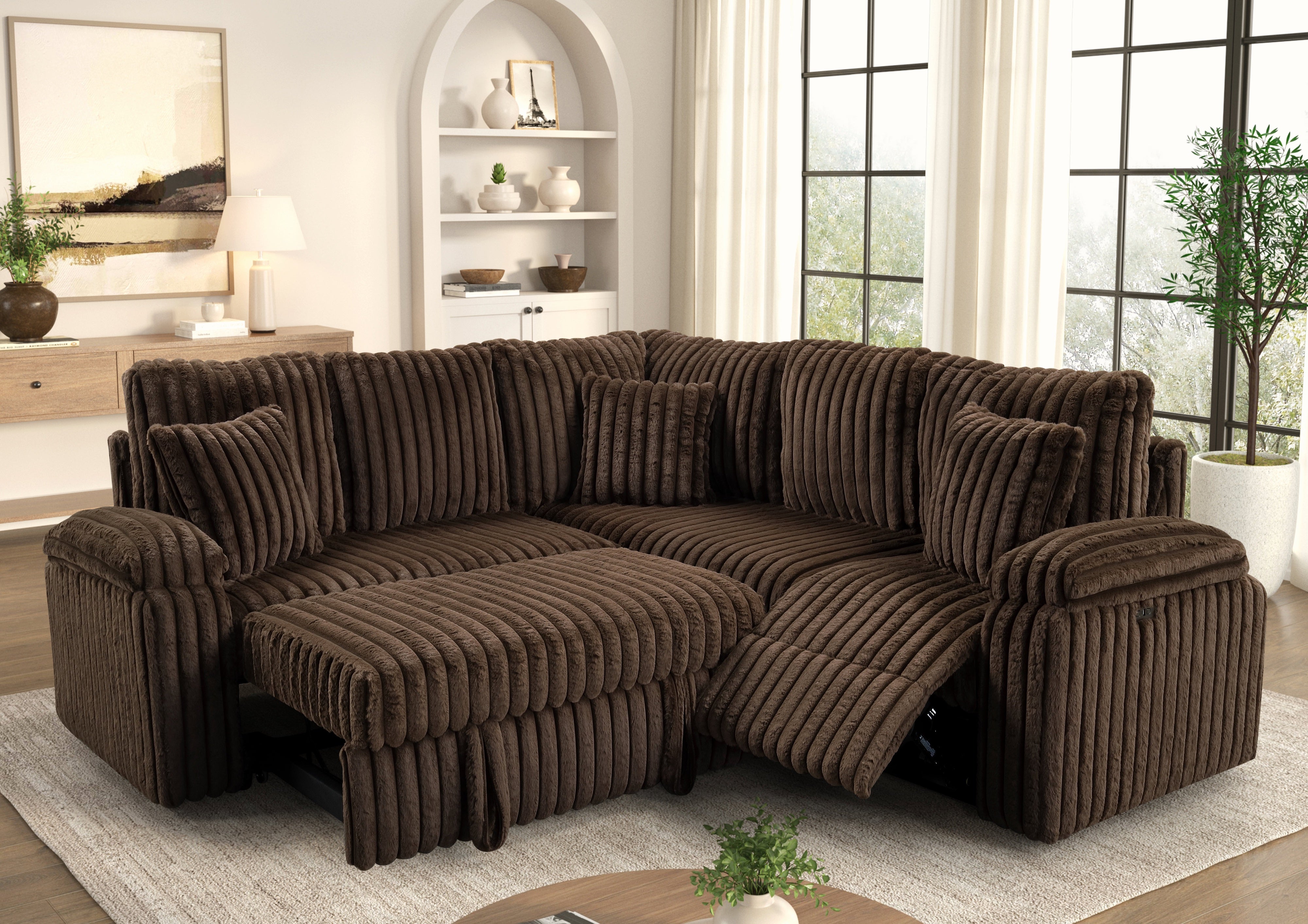 Amiri Chocolate Power Sectional with Pull-Out Bed