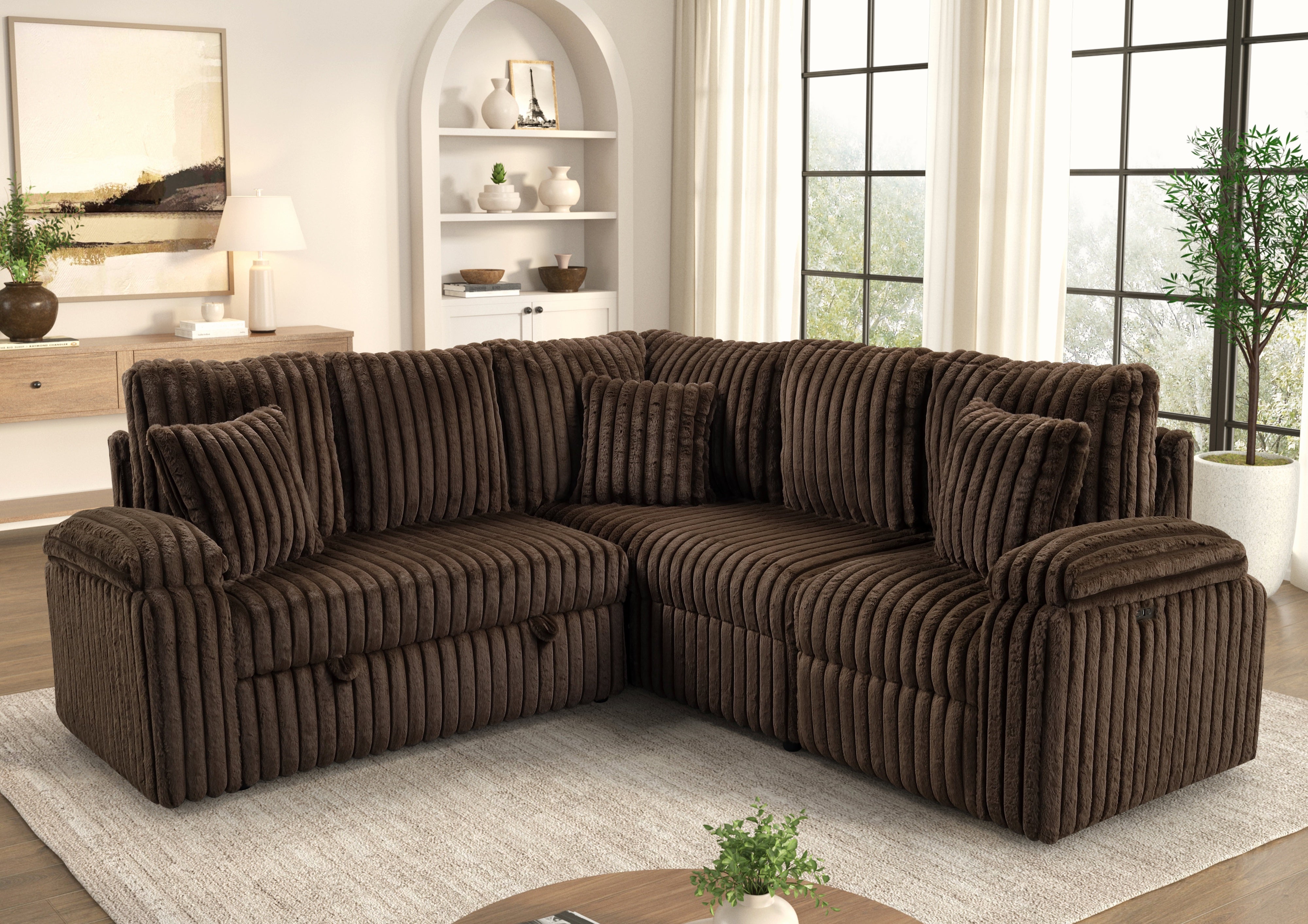 Amiri Chocolate Power Sectional with Pull-Out Bed, view 2