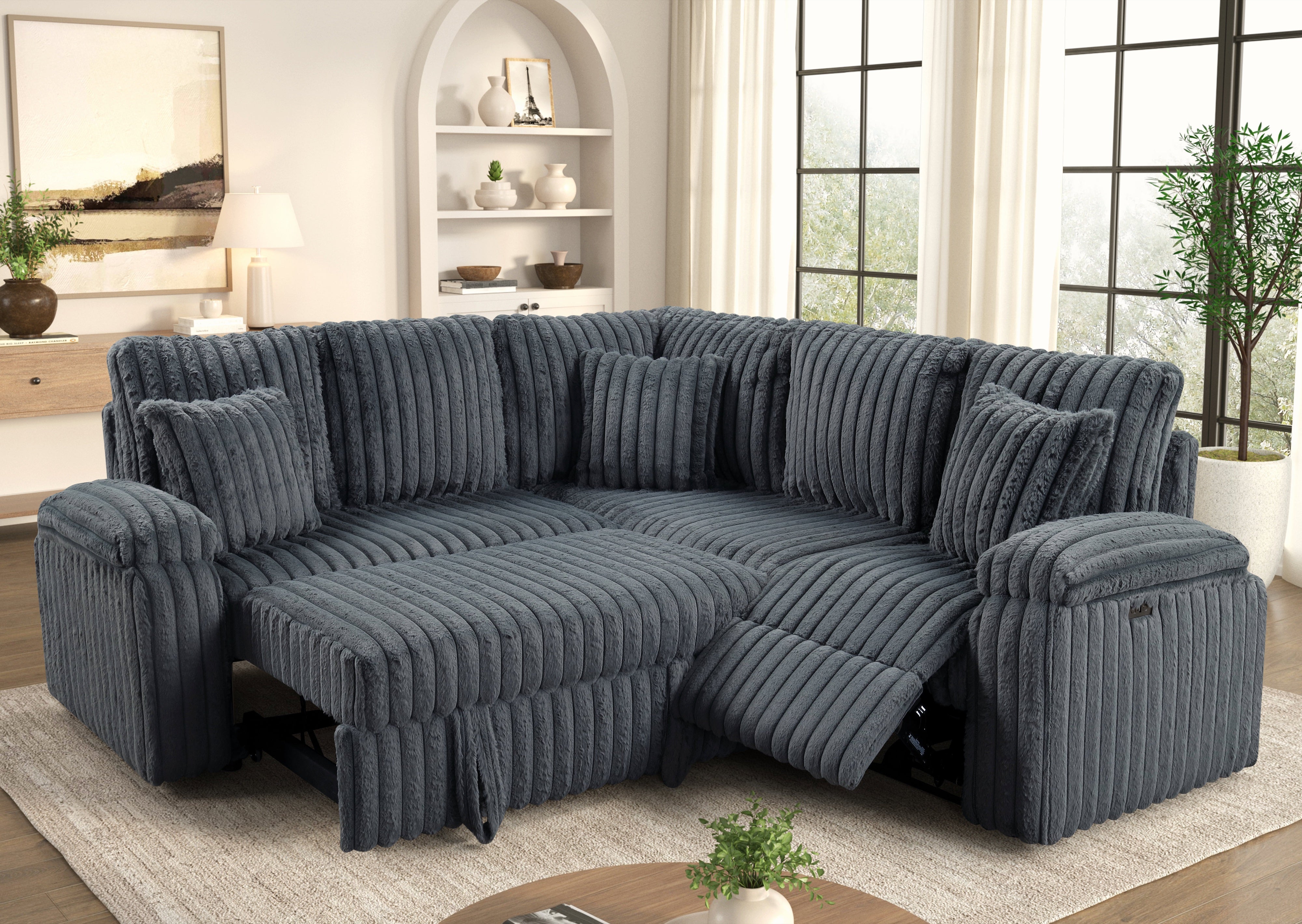 Amiri Charcoal Power Sectional with Pull-Out Bed