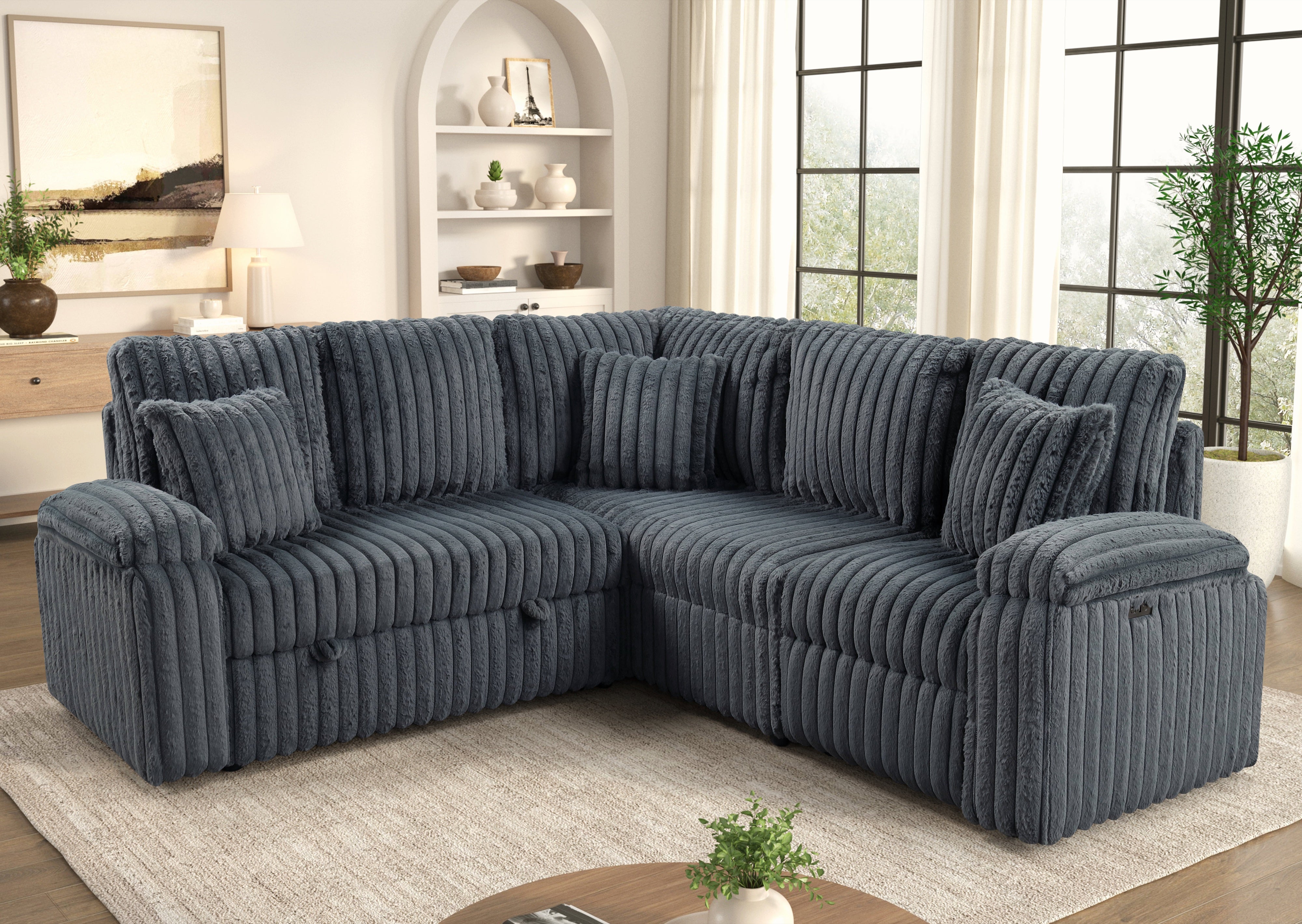 Amiri Charcoal Power Sectional with Pull-Out Bed, view 2