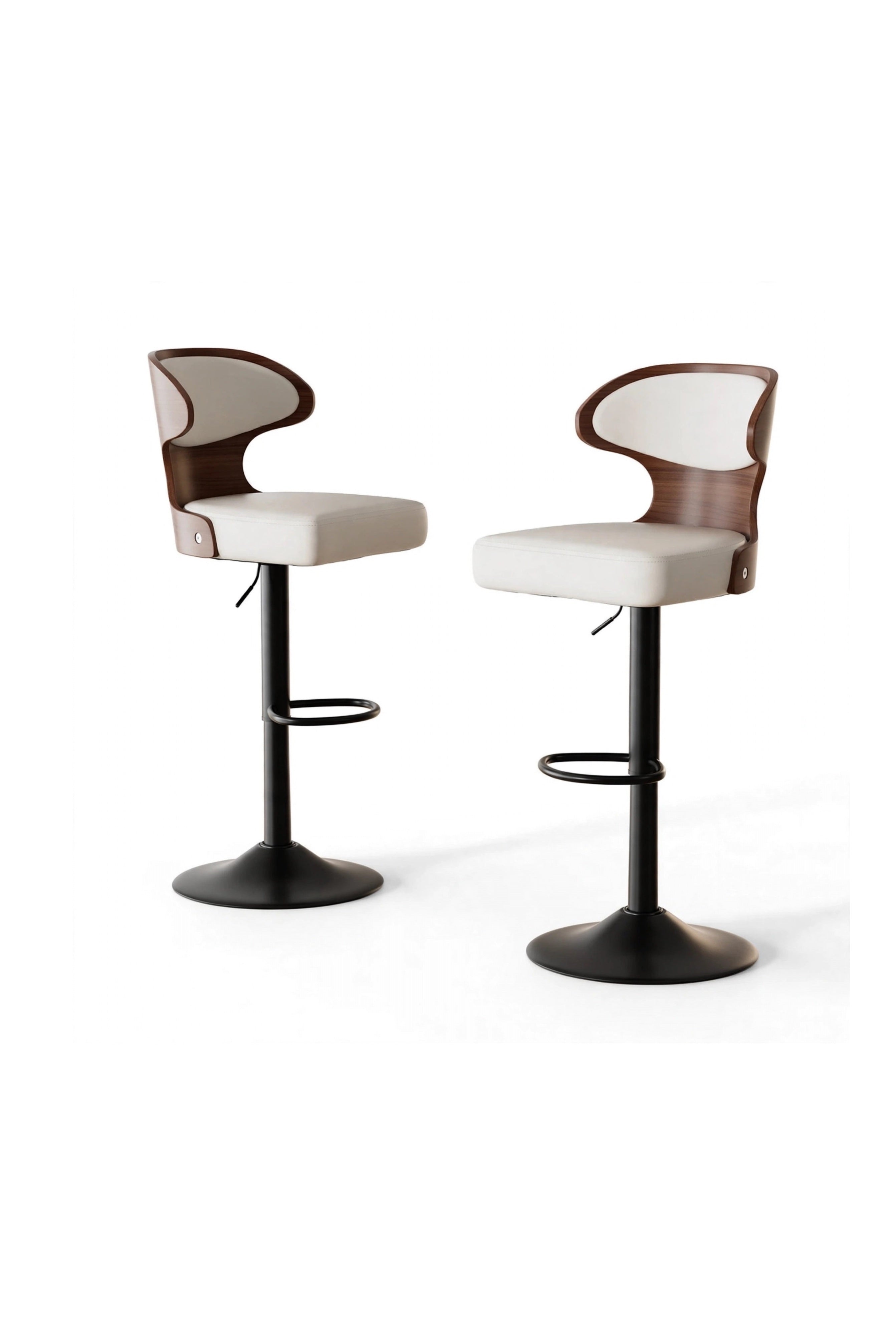 Off-White Faux Leather Adjustable Swivel Barstools (Set of 2), view 3