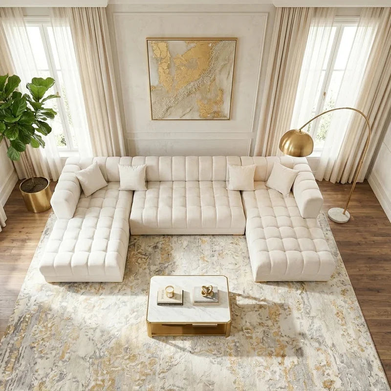 Jayla Ivory Velvet Double Chaise Sectional, view 2