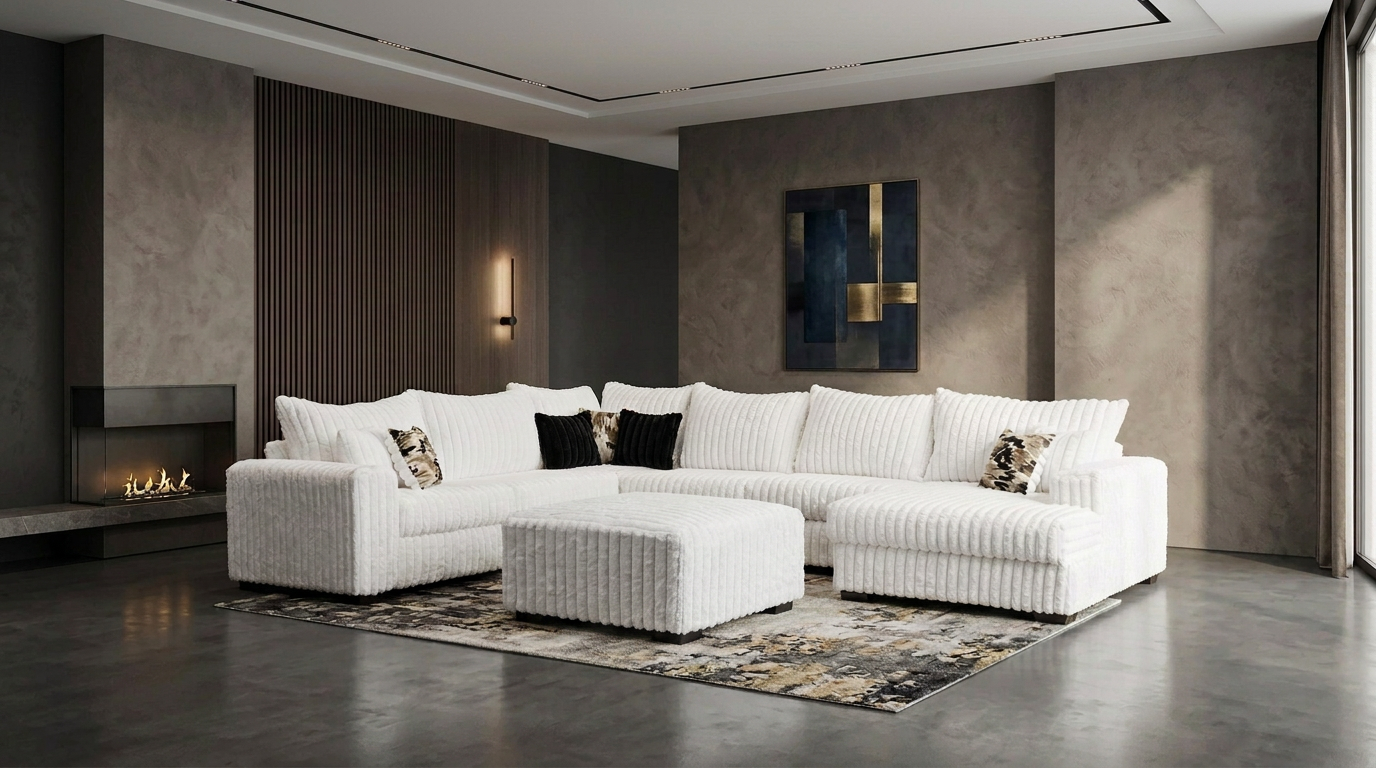 Eggshell White Oversized Sectional with Chaise