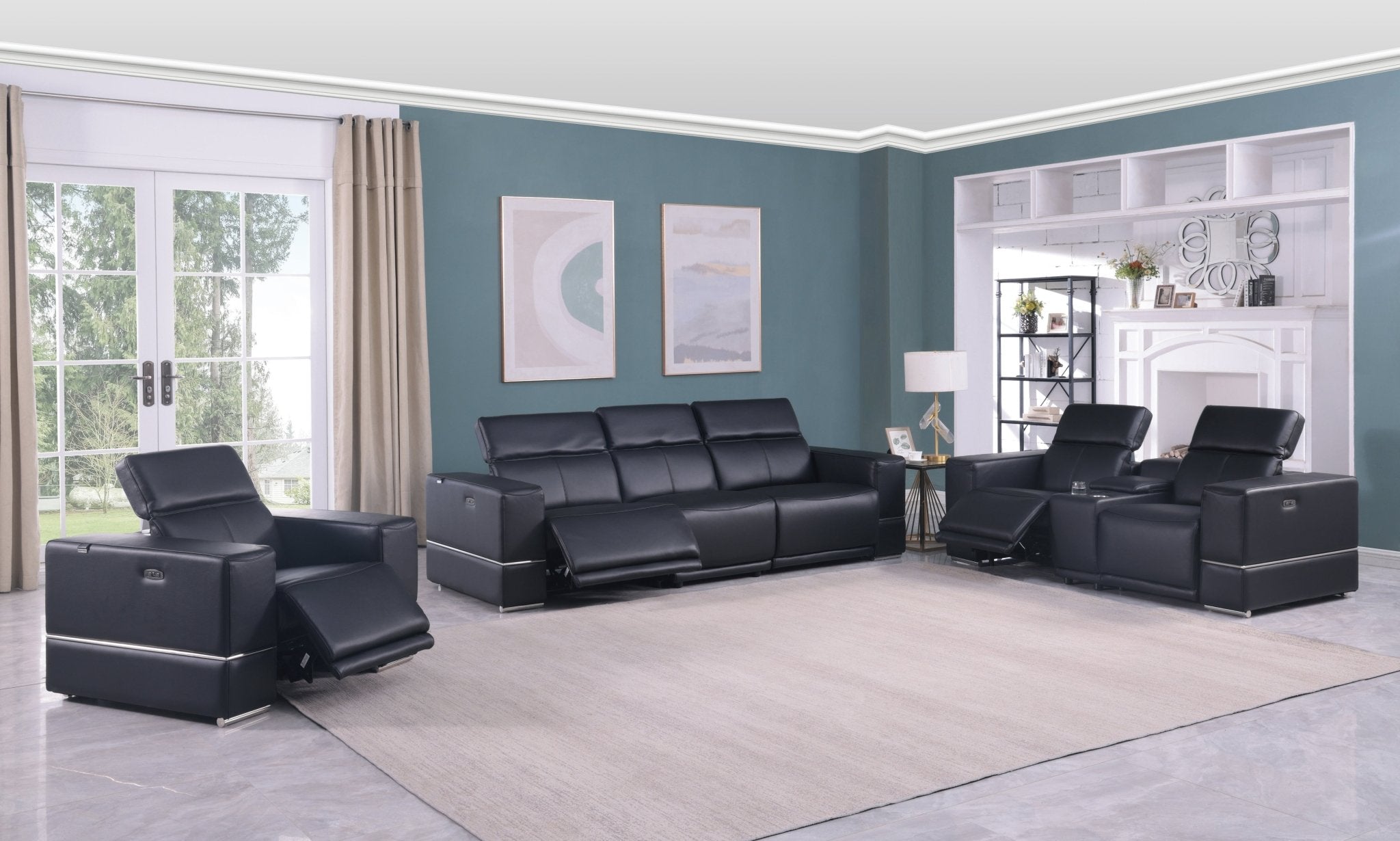 Franco Black Italian Leather Match Power Reclining Set