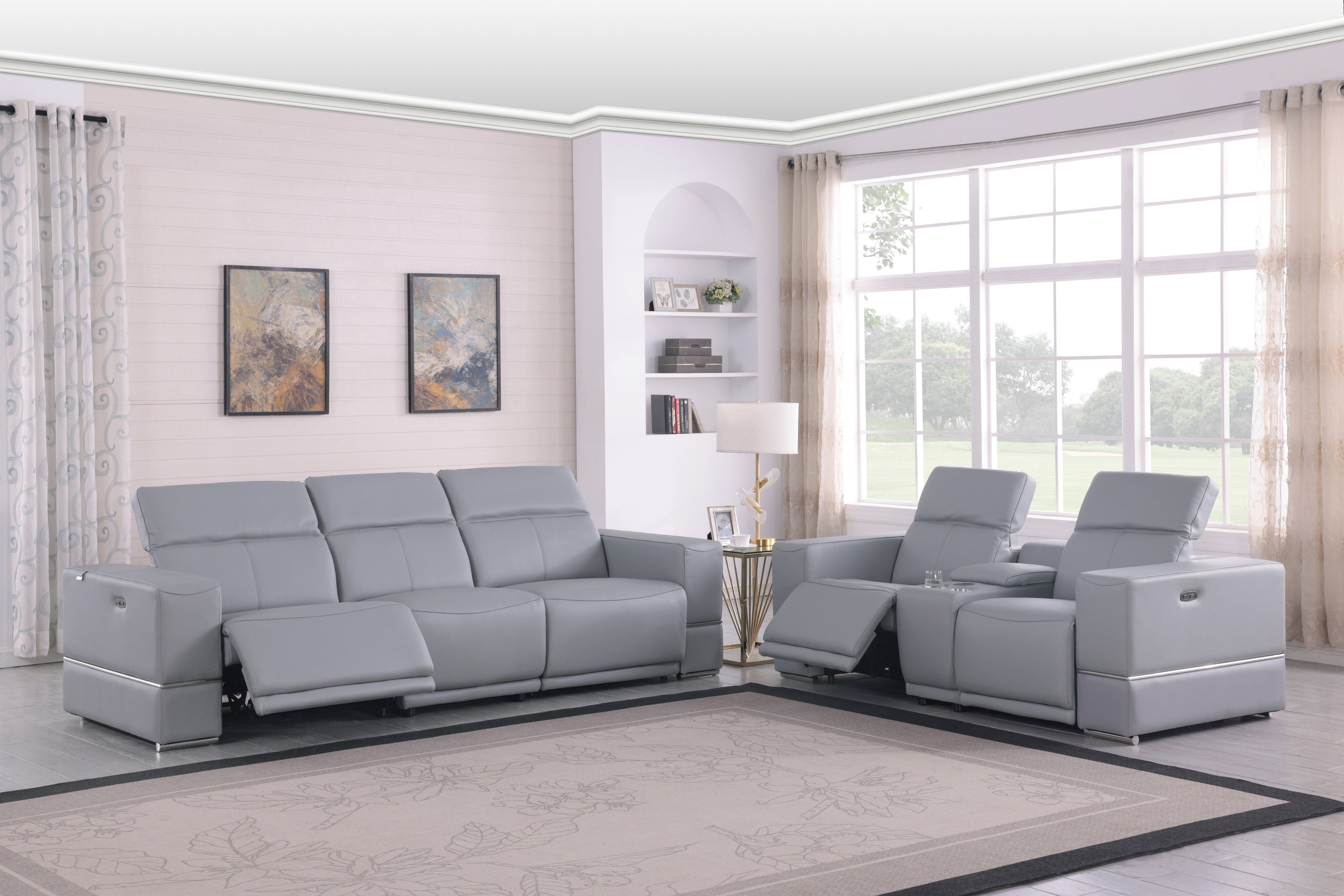Franco Light Blue Italian Leather Match Power Reclining Set, view 2