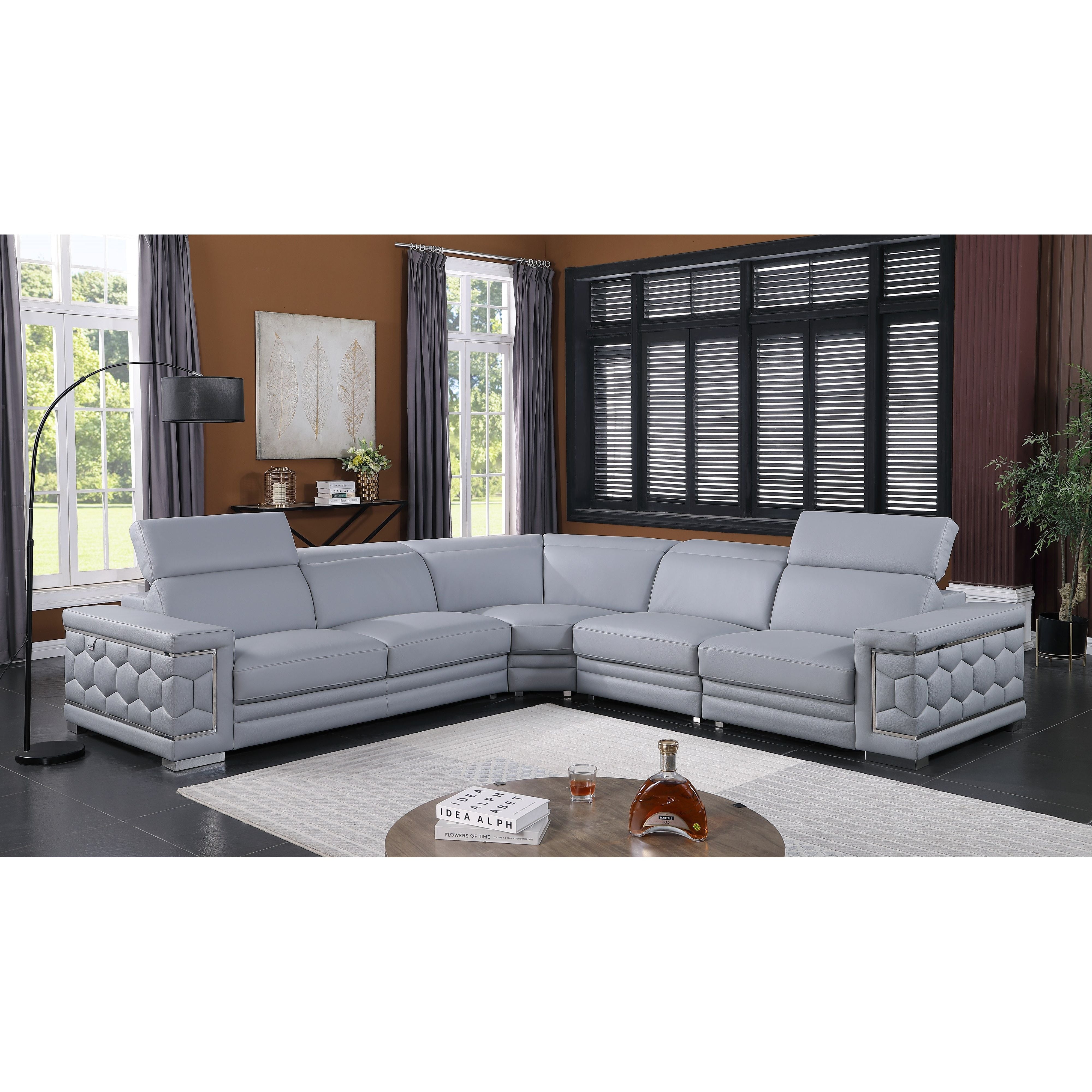 Favo Light Blue Italian Leather Match Sectional