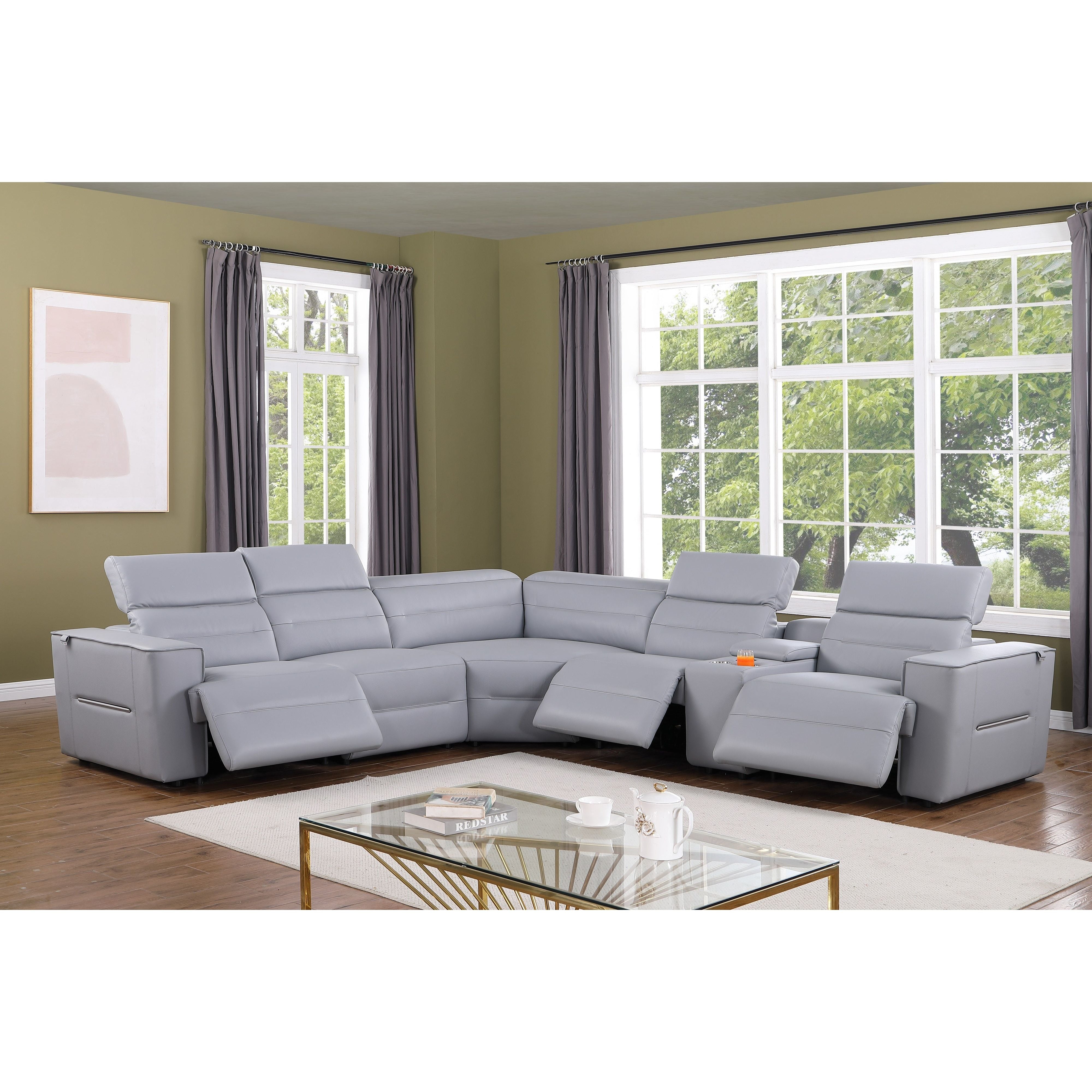 Nexus Light Blue 6-Piece Power Reclining Sectional with Console