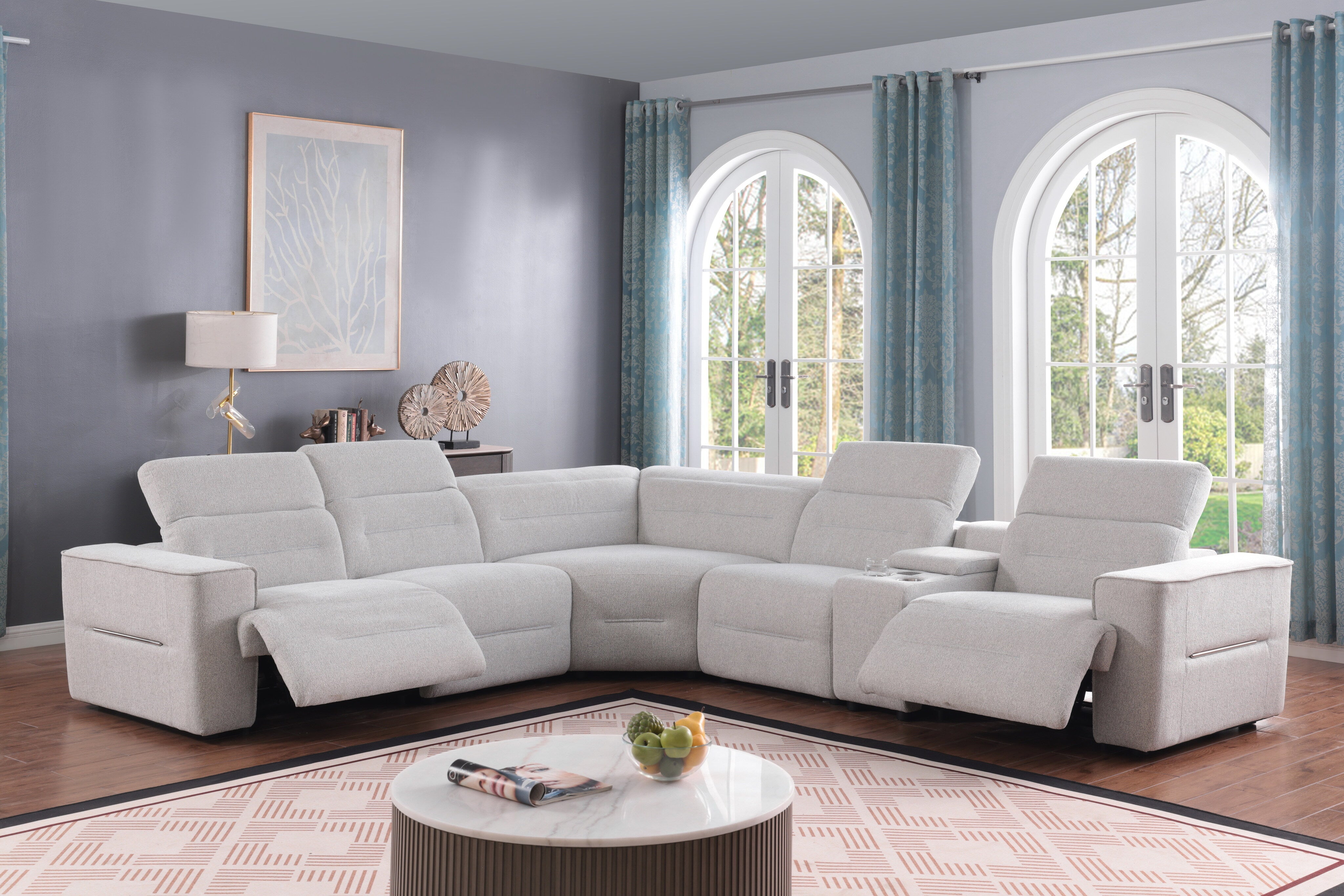 Nexus Light Gray Fabric 6-Piece Power Reclining Sectional, view 7