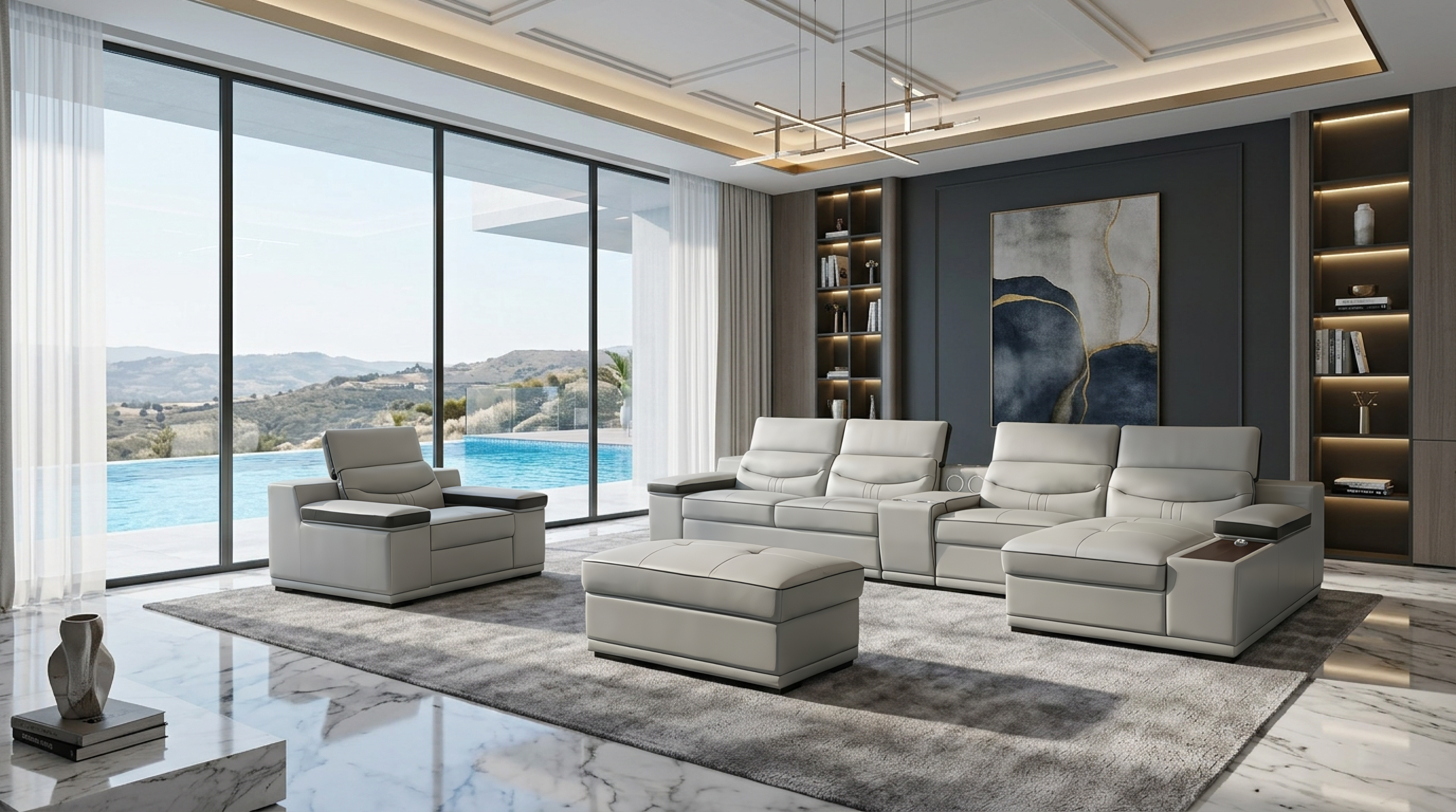 Arlet Gray Italian Leather Match Smart Sectional
