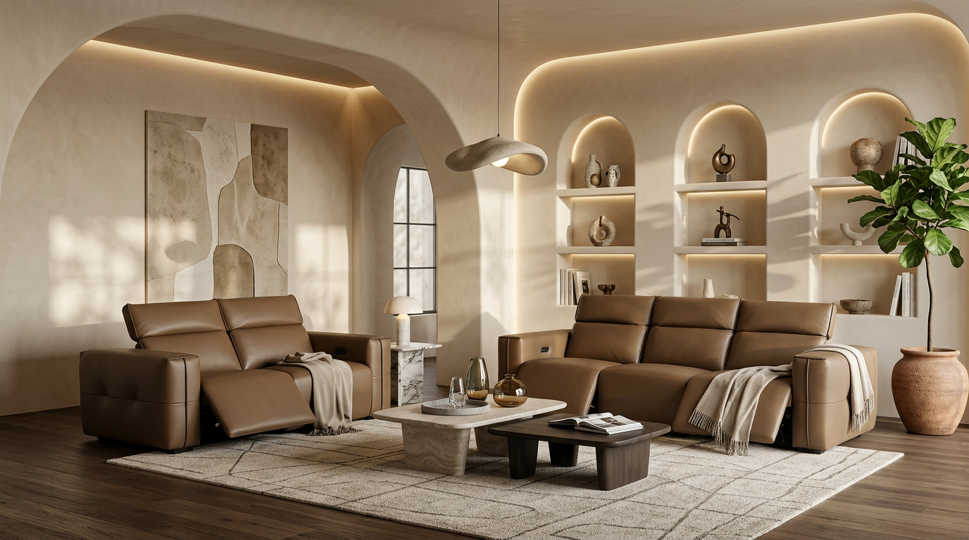 Ember Brown Italian Leather Match Power Reclining Sofa and Loveseat