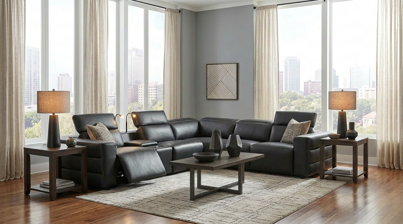 Holly Black Italian Leather Match Power Reclining Sectional with 3 Recliners