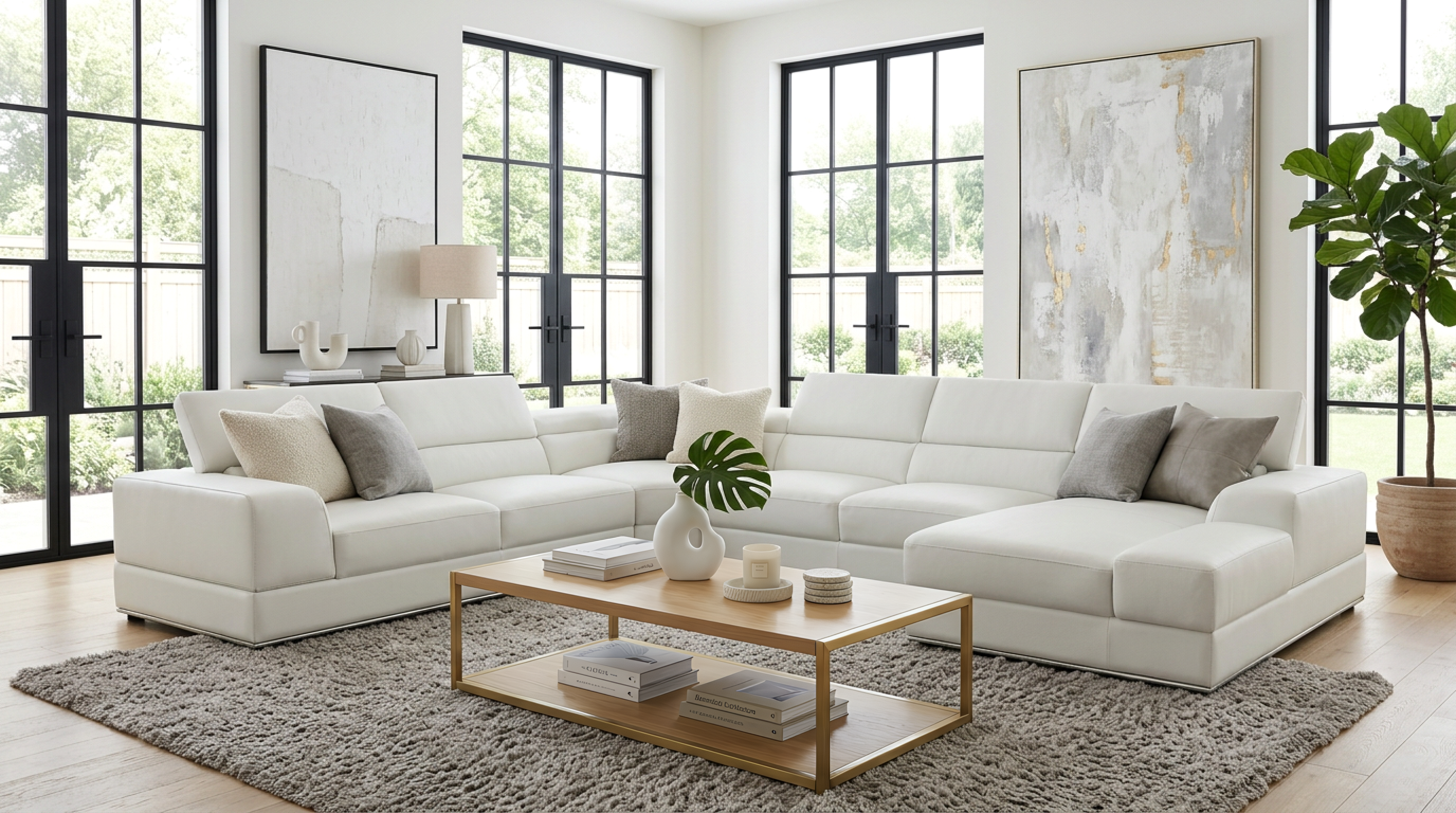 Nella White Italian Leather Match Sectional with Chaise
