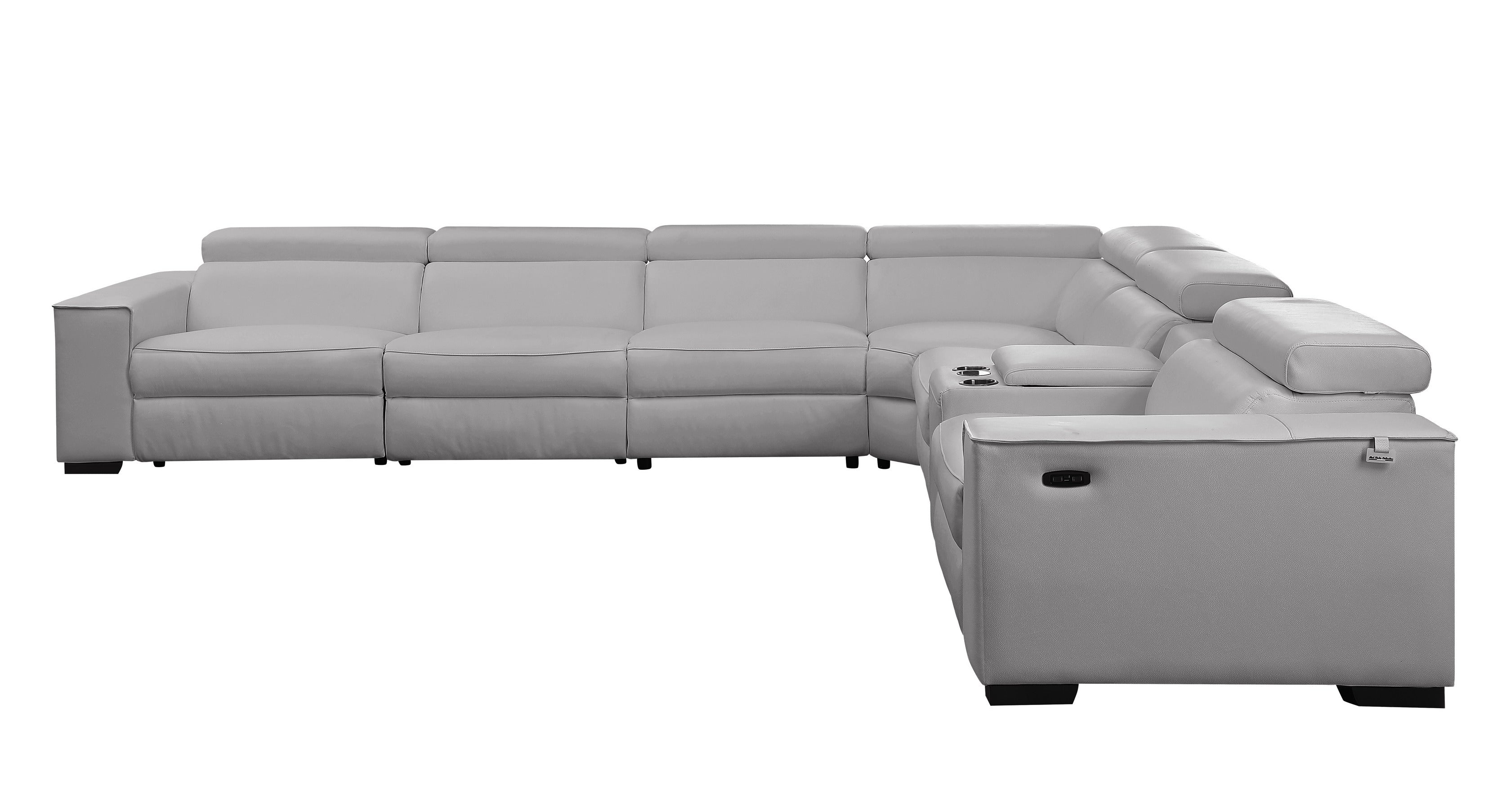 Picasso Light Gray Italian Leather Match 7-Piece Power Reclining Sectional, view 3