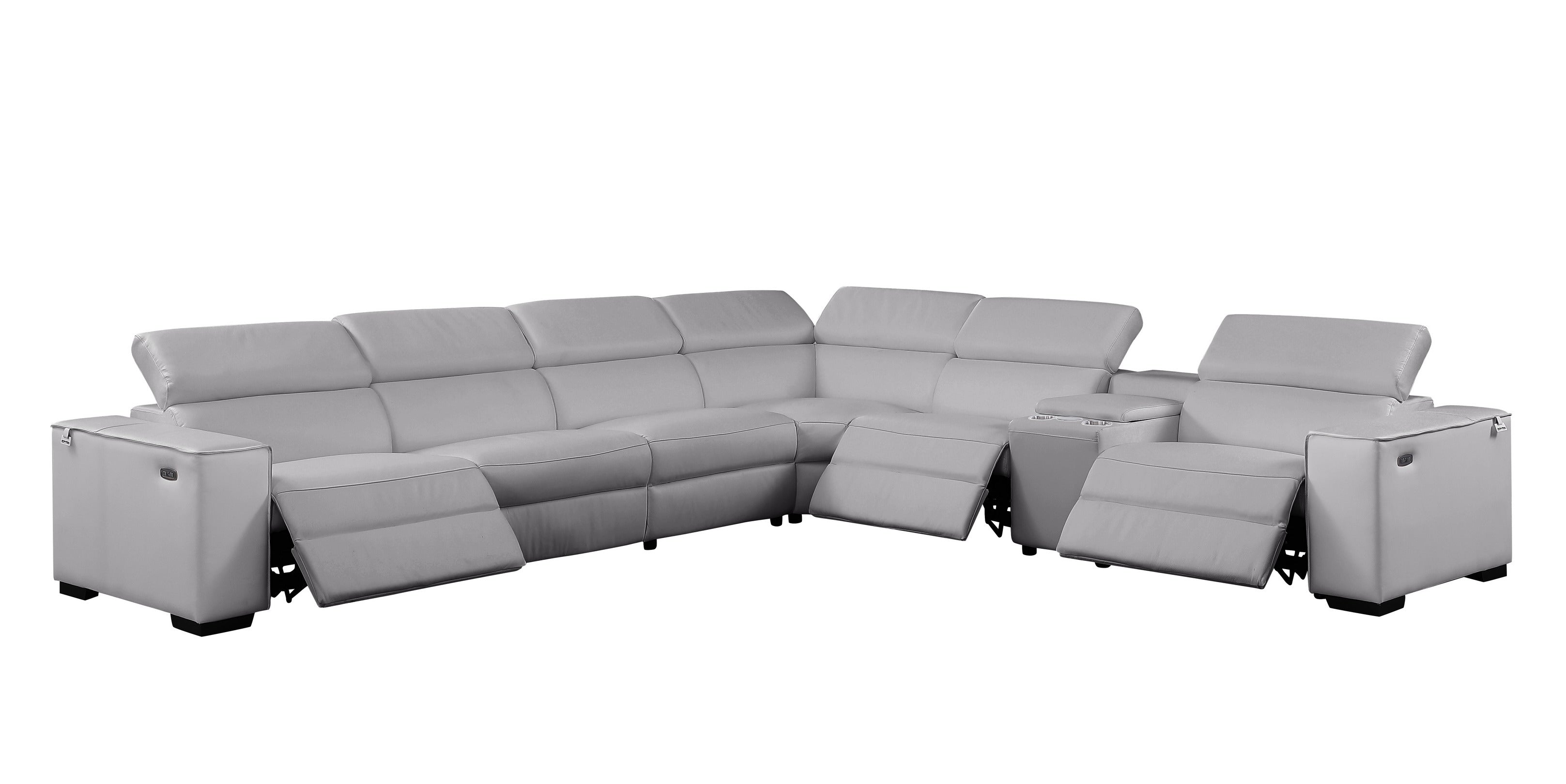 Picasso Light Gray Italian Leather Match 7-Piece Power Reclining Sectional, view 2
