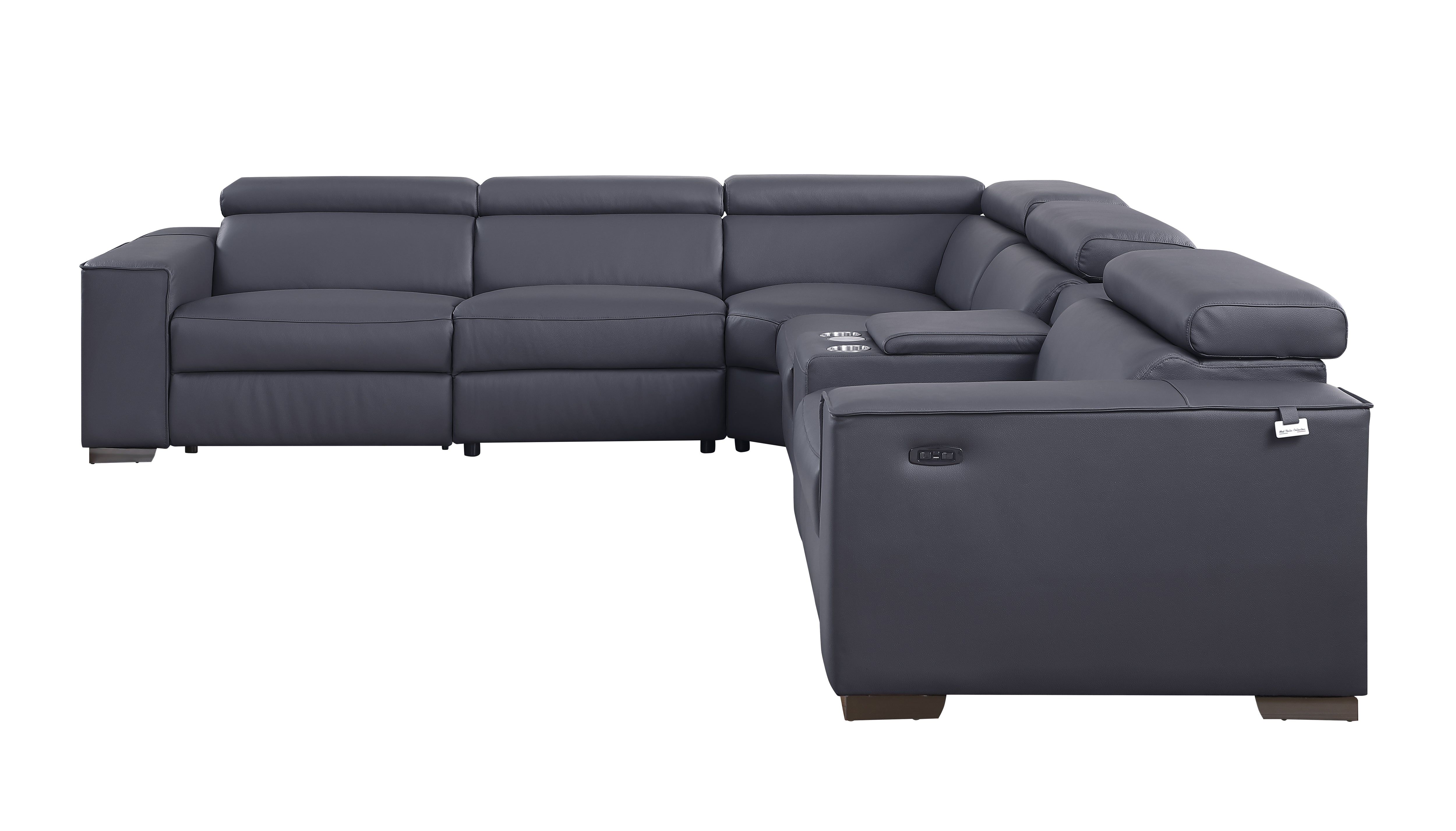 Picasso II Dark Gray Italian Leather 6-Piece Power Reclining Sectional, view 3