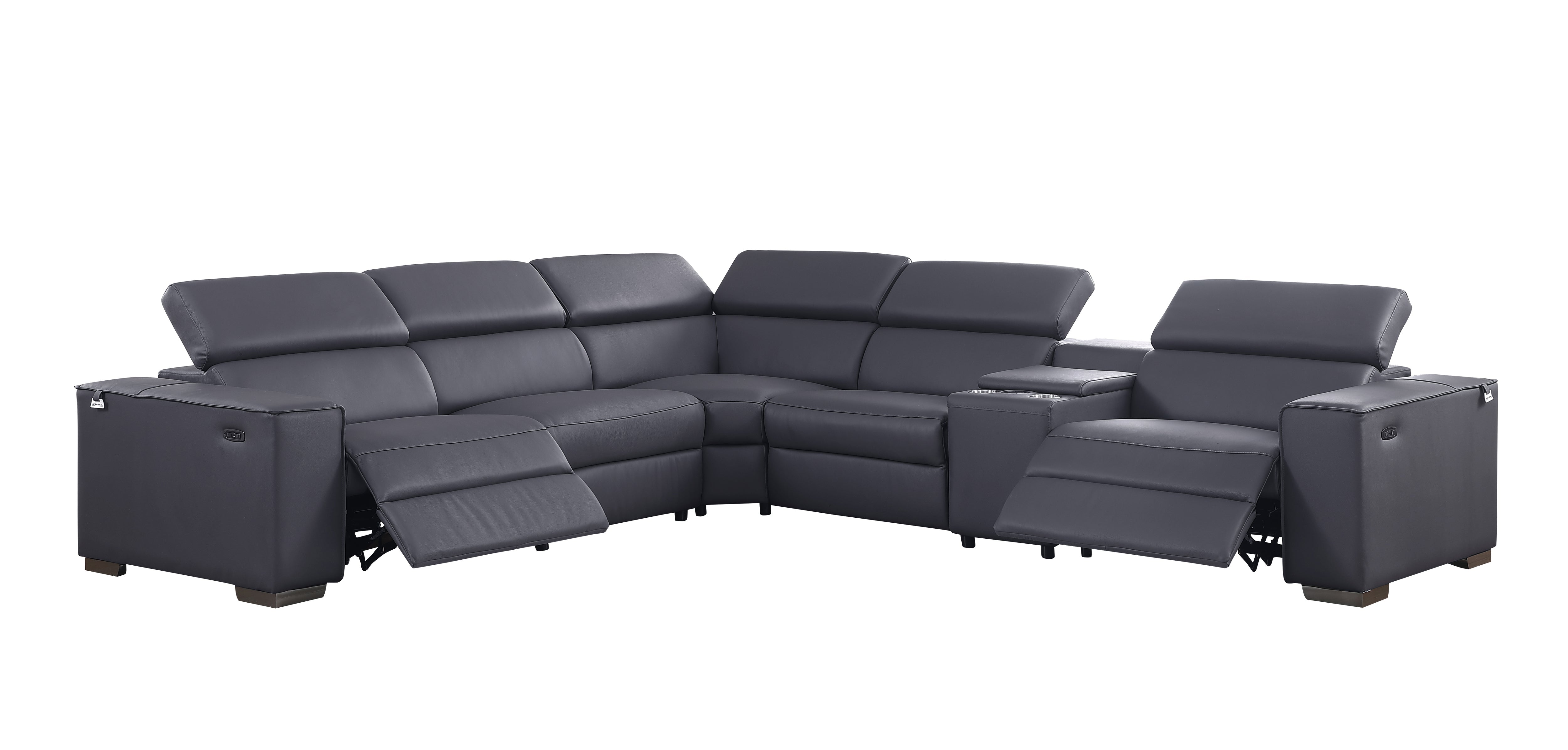 Picasso II Dark Gray Italian Leather 6-Piece Power Reclining Sectional, view 2