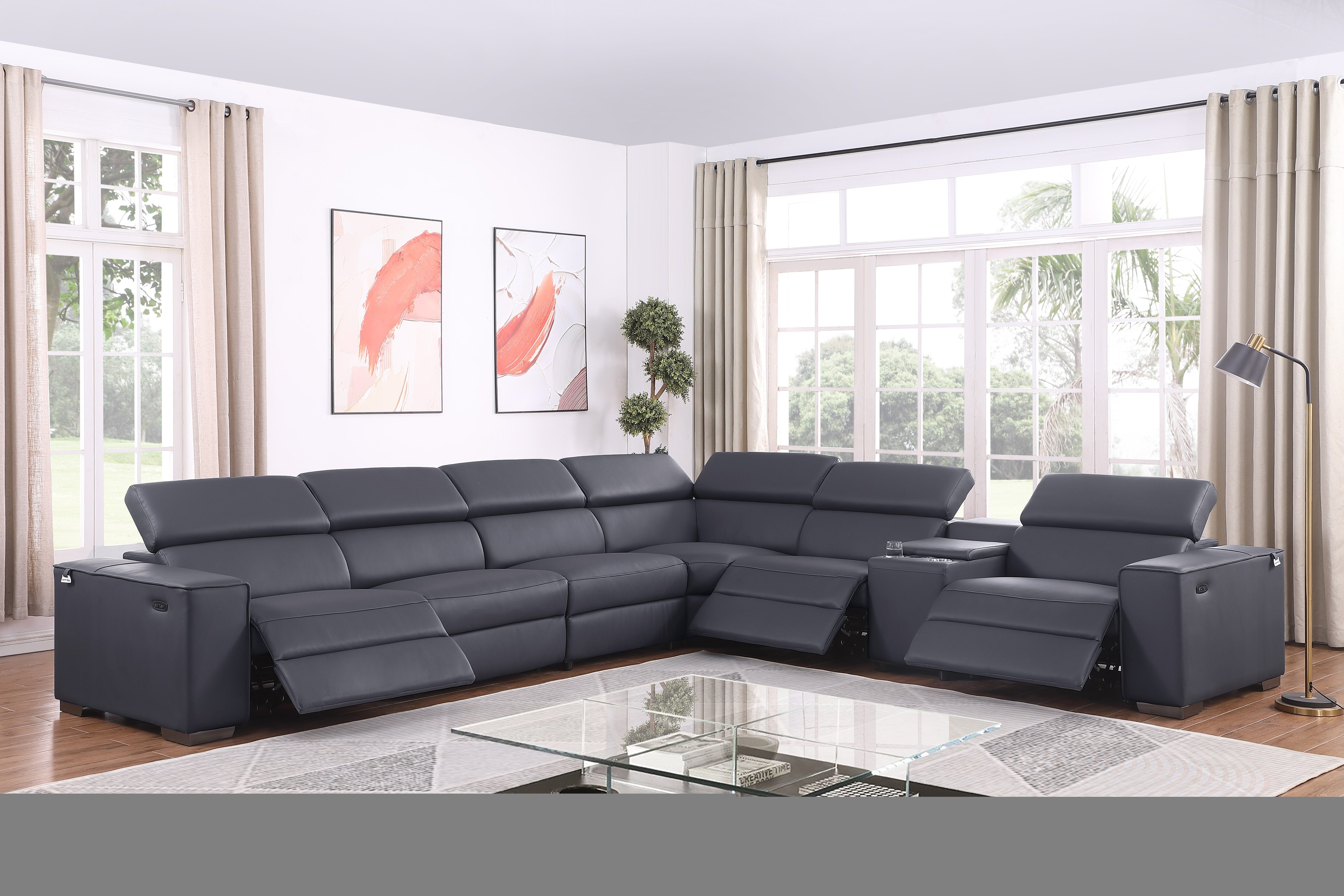 Picasso II Dark Gray Italian Leather 7-Piece Power Reclining Sectional