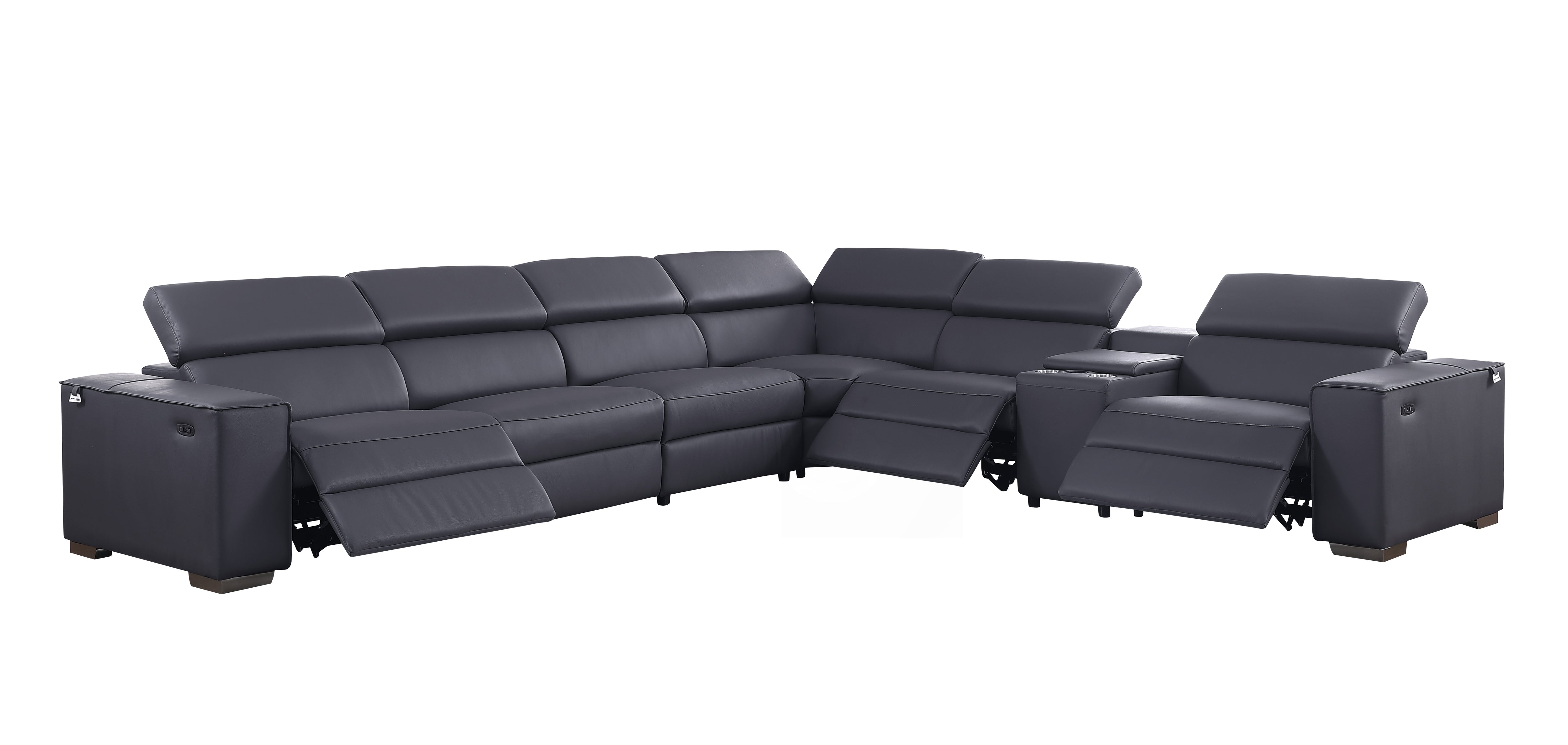 Picasso II Dark Gray Italian Leather 7-Piece Power Reclining Sectional, view 2