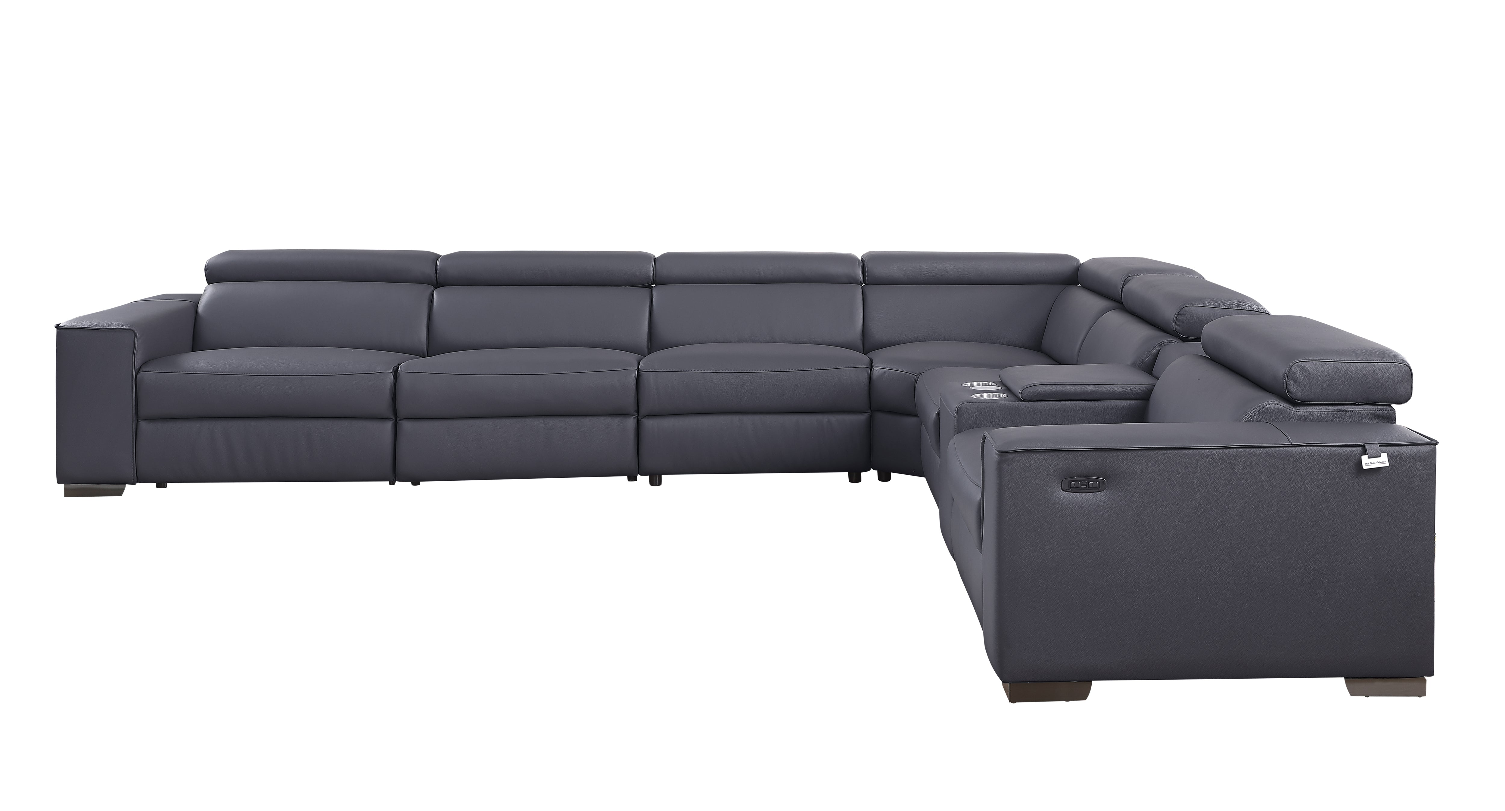 Picasso II Dark Gray Italian Leather 7-Piece Power Reclining Sectional, view 3