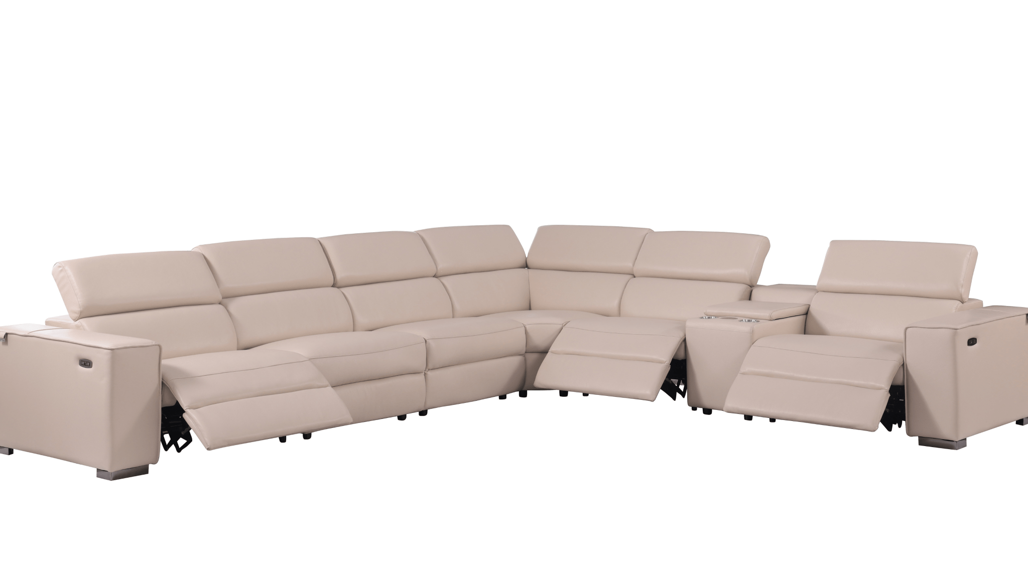 Picasso Beige Italian Leather Match 7-Piece Power Reclining Sectional, view 2