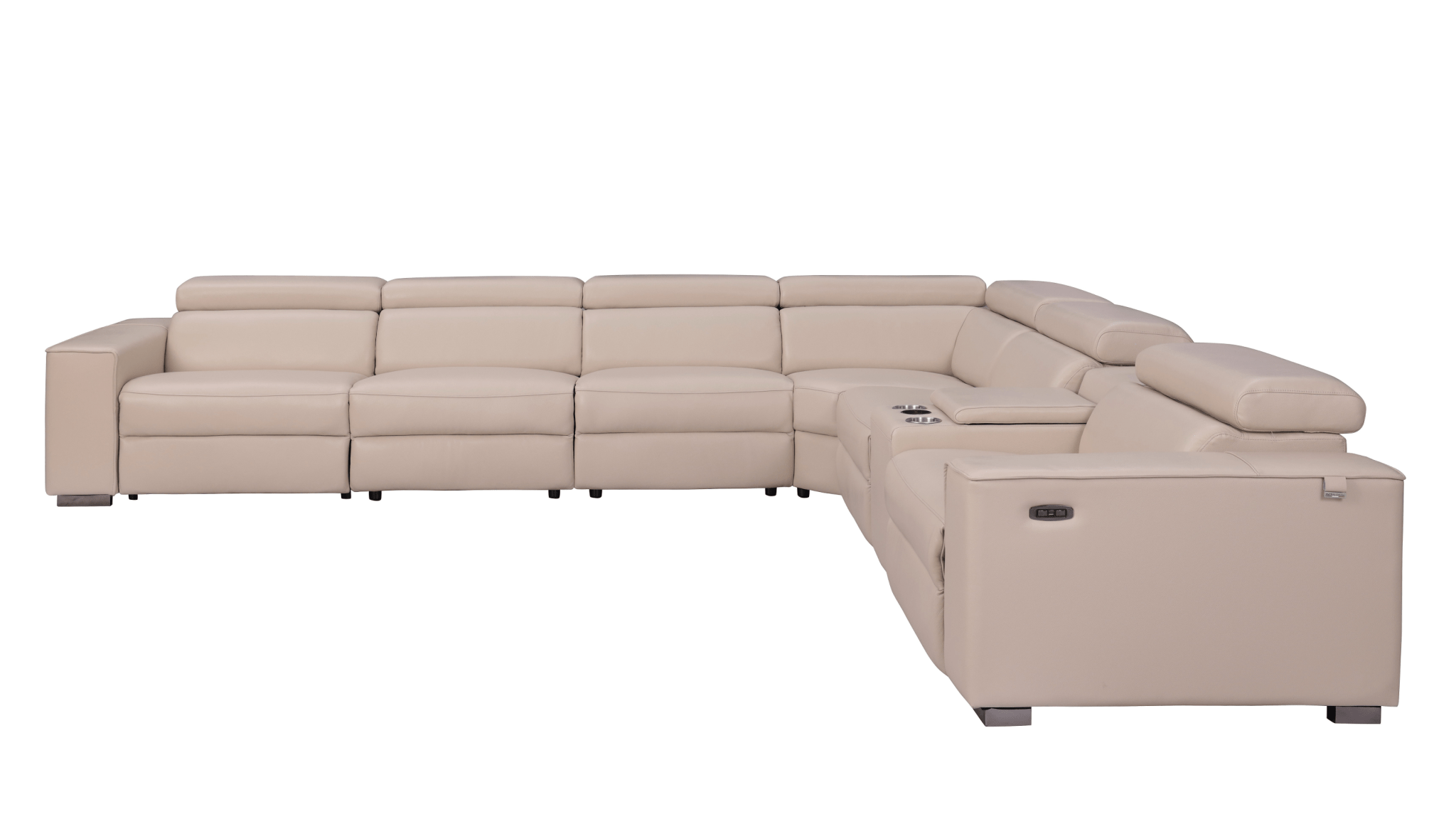 Picasso Beige Italian Leather Match 7-Piece Power Reclining Sectional, view 3