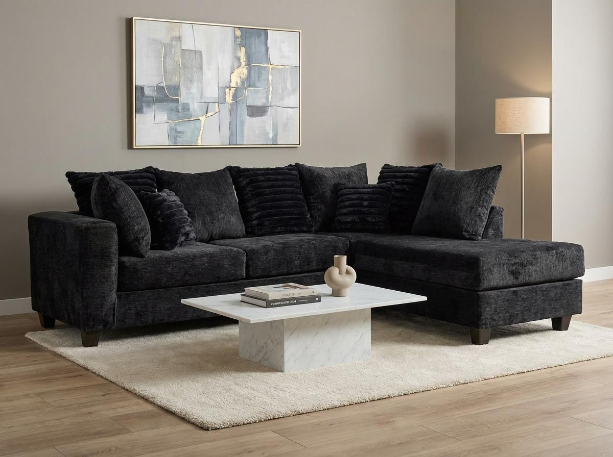 Downy Black Sectional with Chaise