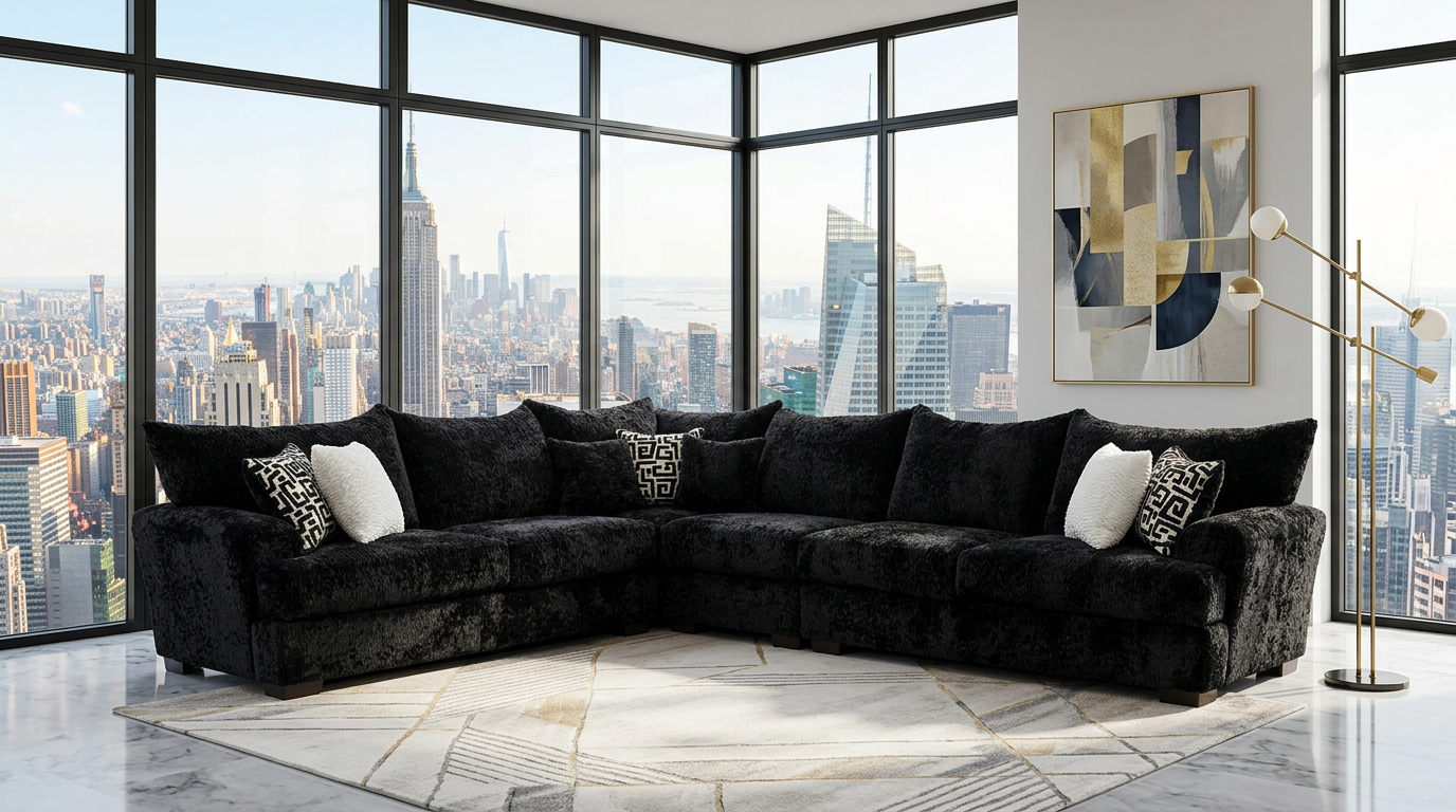 Rizz Black Plush 4-Piece Sectional