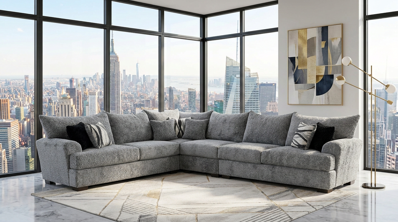 Rizz Gray Plush 4-Piece Sectional