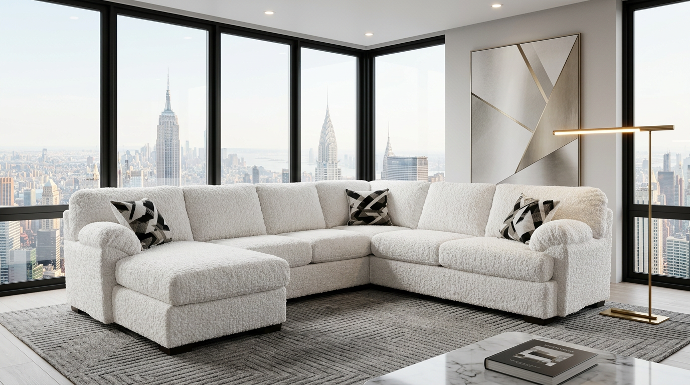 Westwood Cream Plush U-Shaped Sectional with Chaise